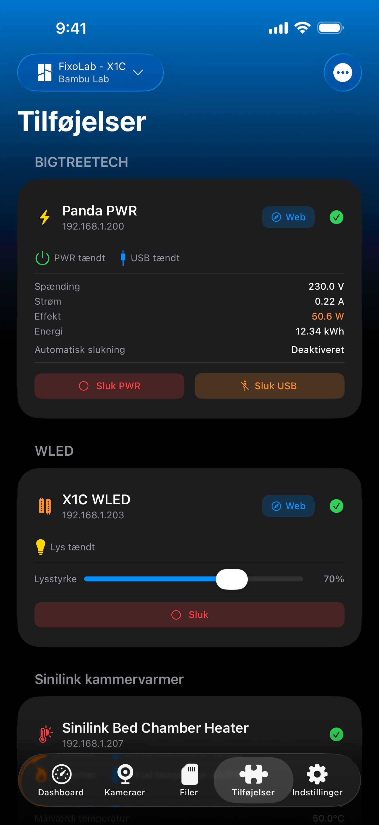 Skærmbillede af Printer Tools BIGTREETECH-dashboard