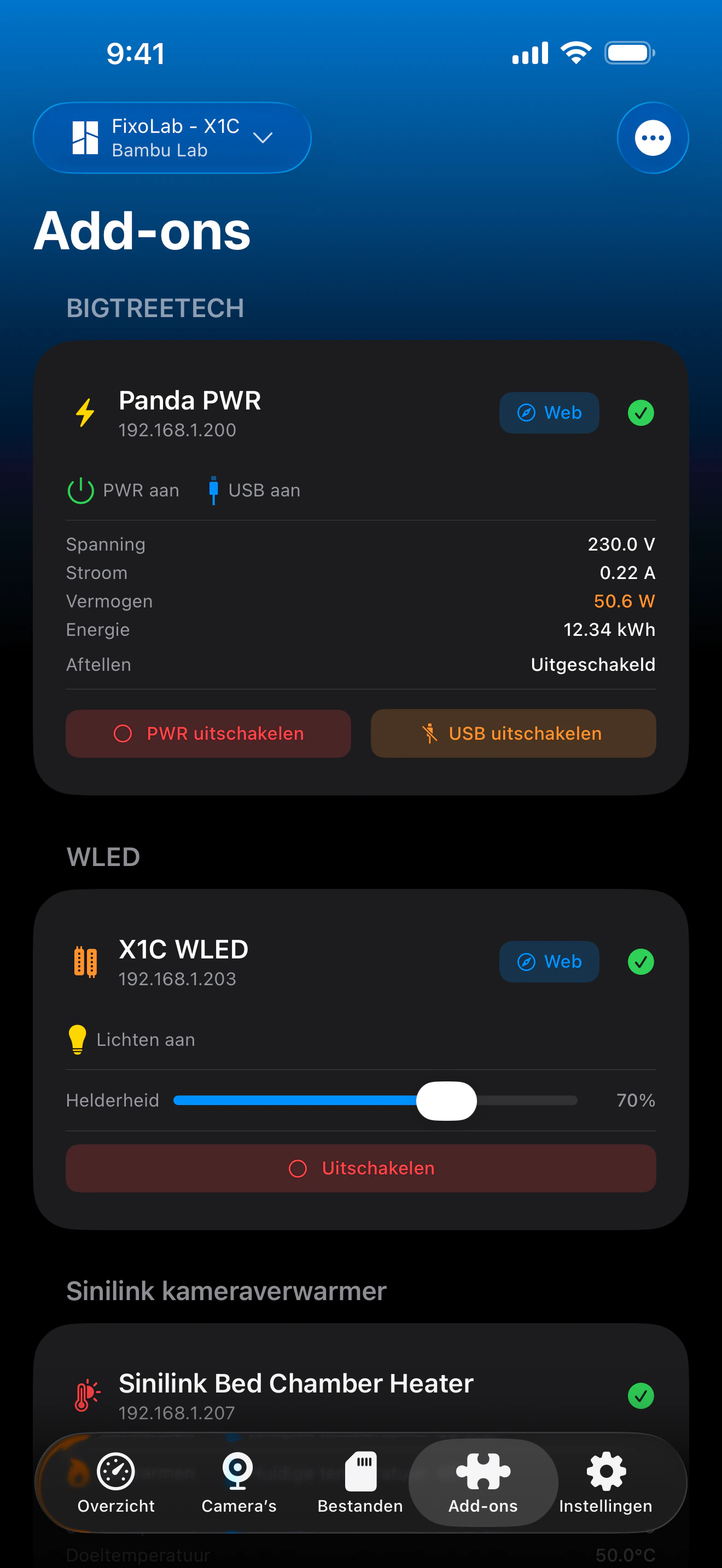 Screenshot van Printer Tools BIGTREETECH-dashboard