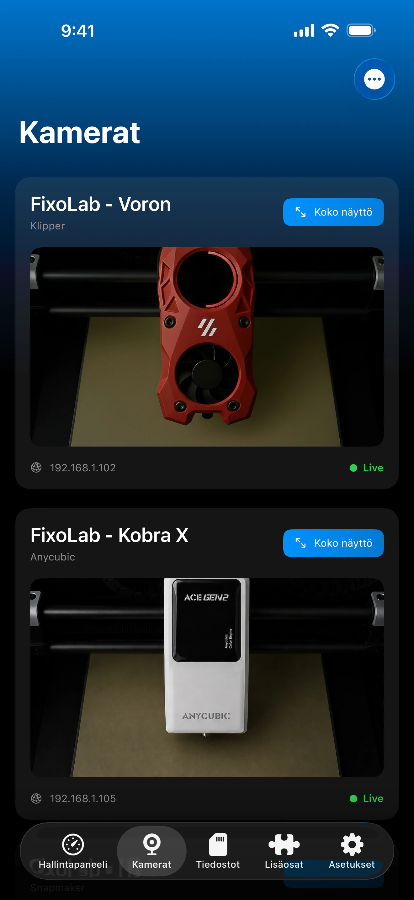 Kuvakaappaus Printer Toolsin External Cameras-kojetaulusta