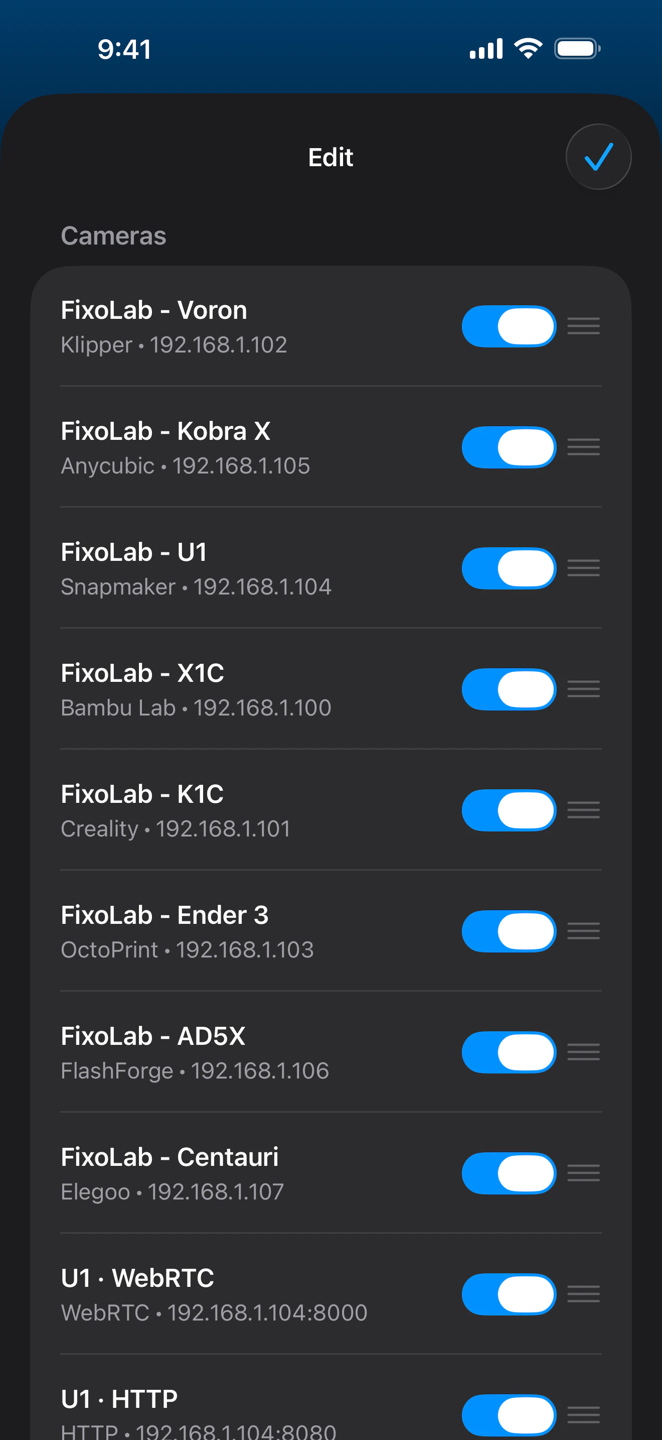 Printer Tools External Cameras dashboard screenshot