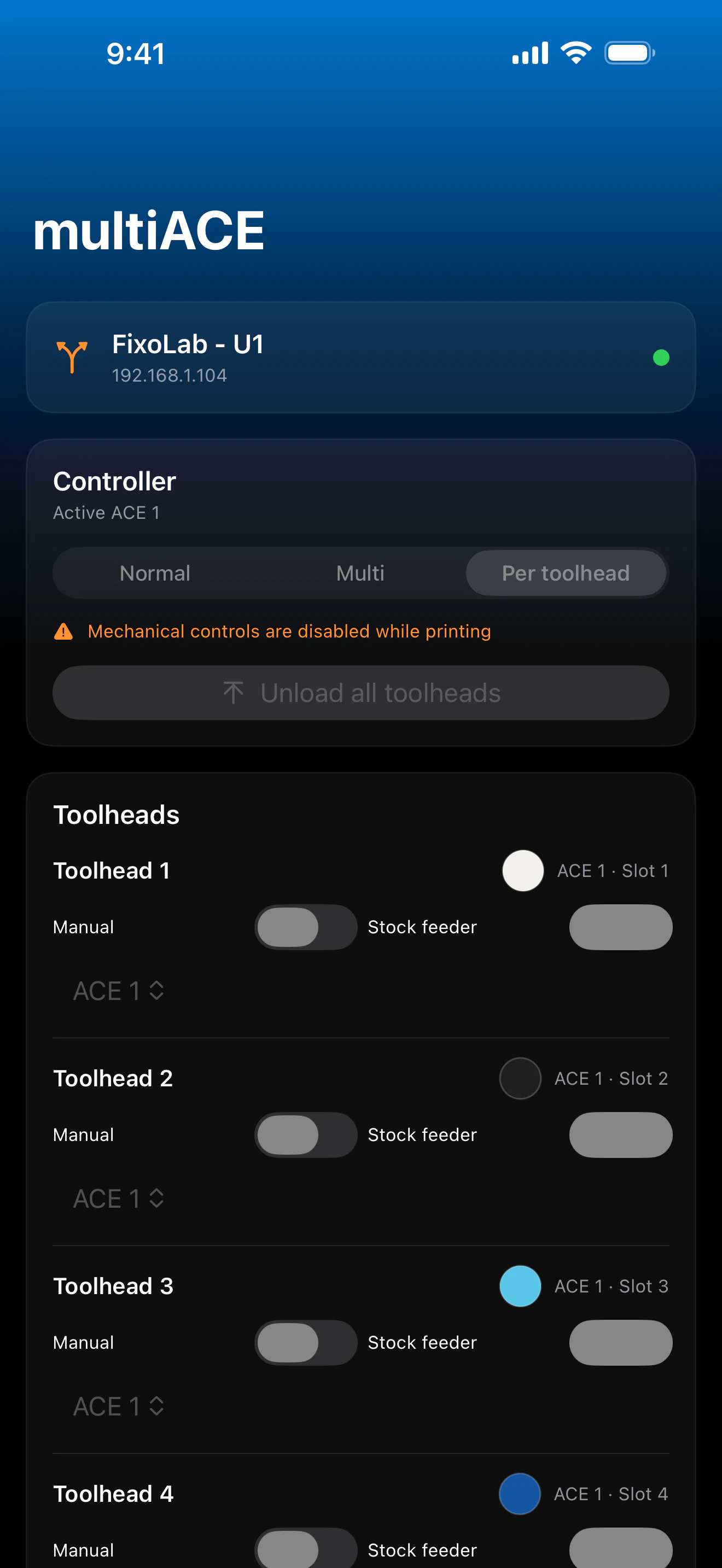 Printer Tools multiACE dashboard screenshot