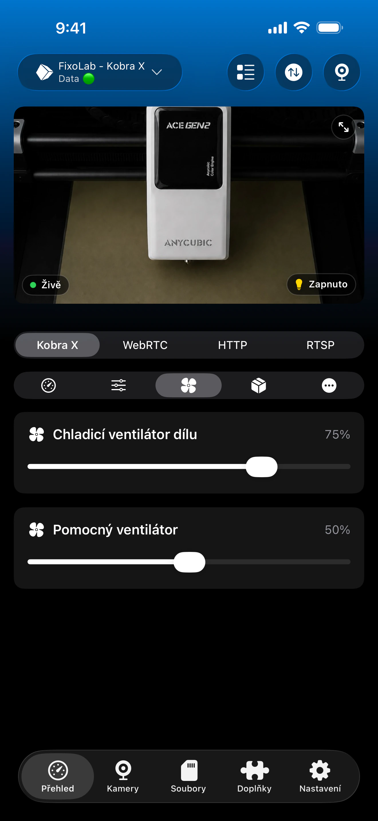 Ovládání ventilátorů Anycubic v Printer Tools
