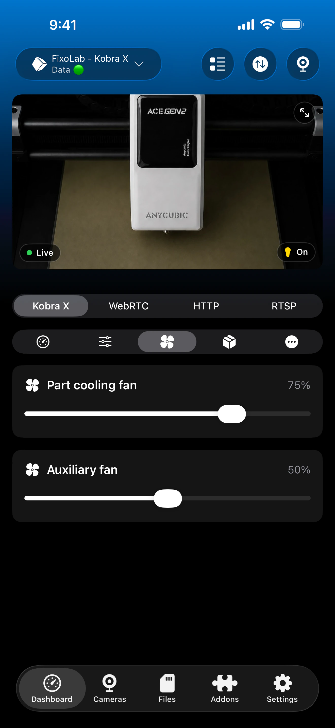Anycubic fan controls in Printer Tools