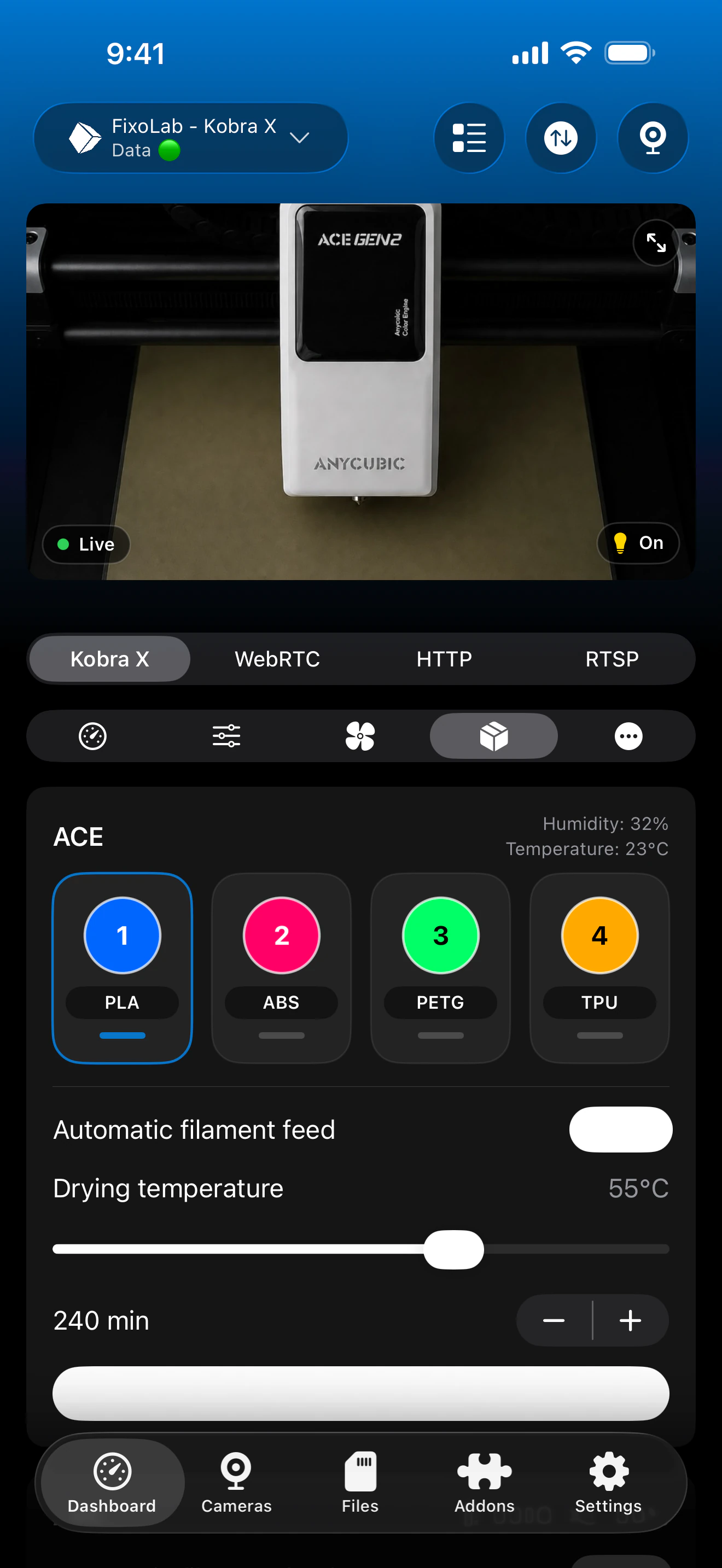 Anycubic ACE Pro status in Printer Tools