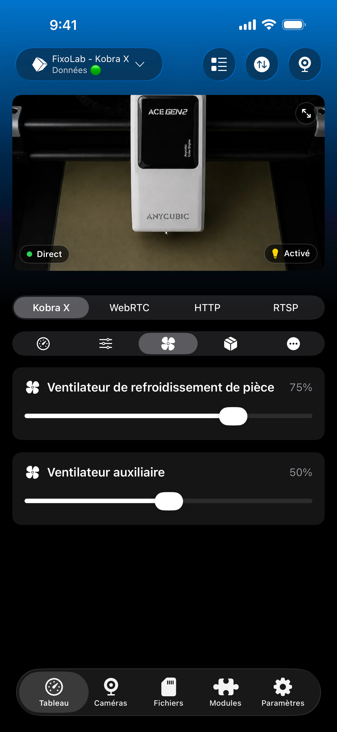 Contrôle des ventilateurs Anycubic dans Printer Tools