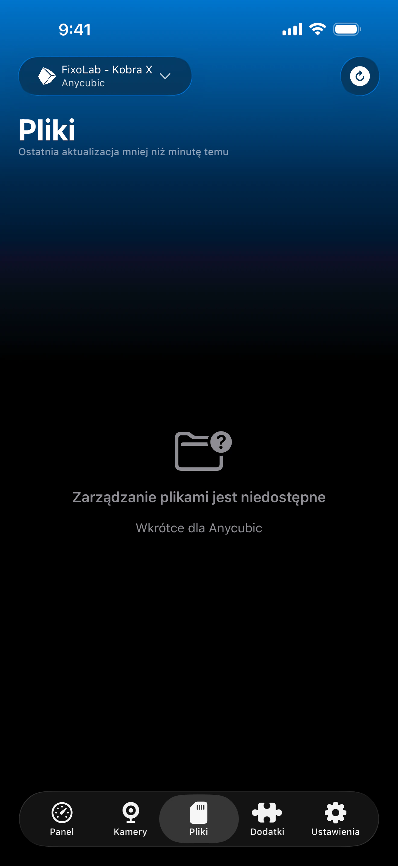 Stan zarządzania plikami Anycubic w Printer Tools