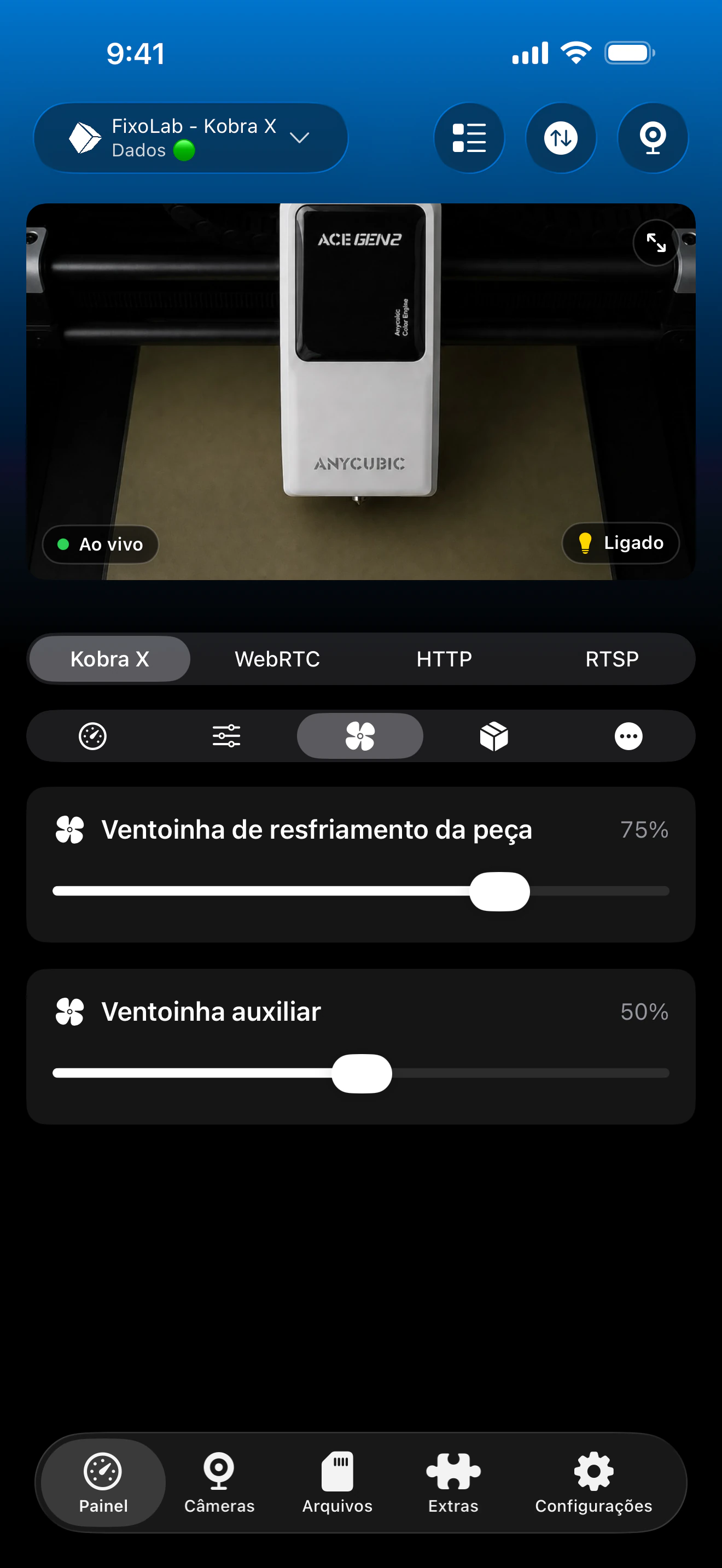 Controle de ventoinhas Anycubic no Printer Tools