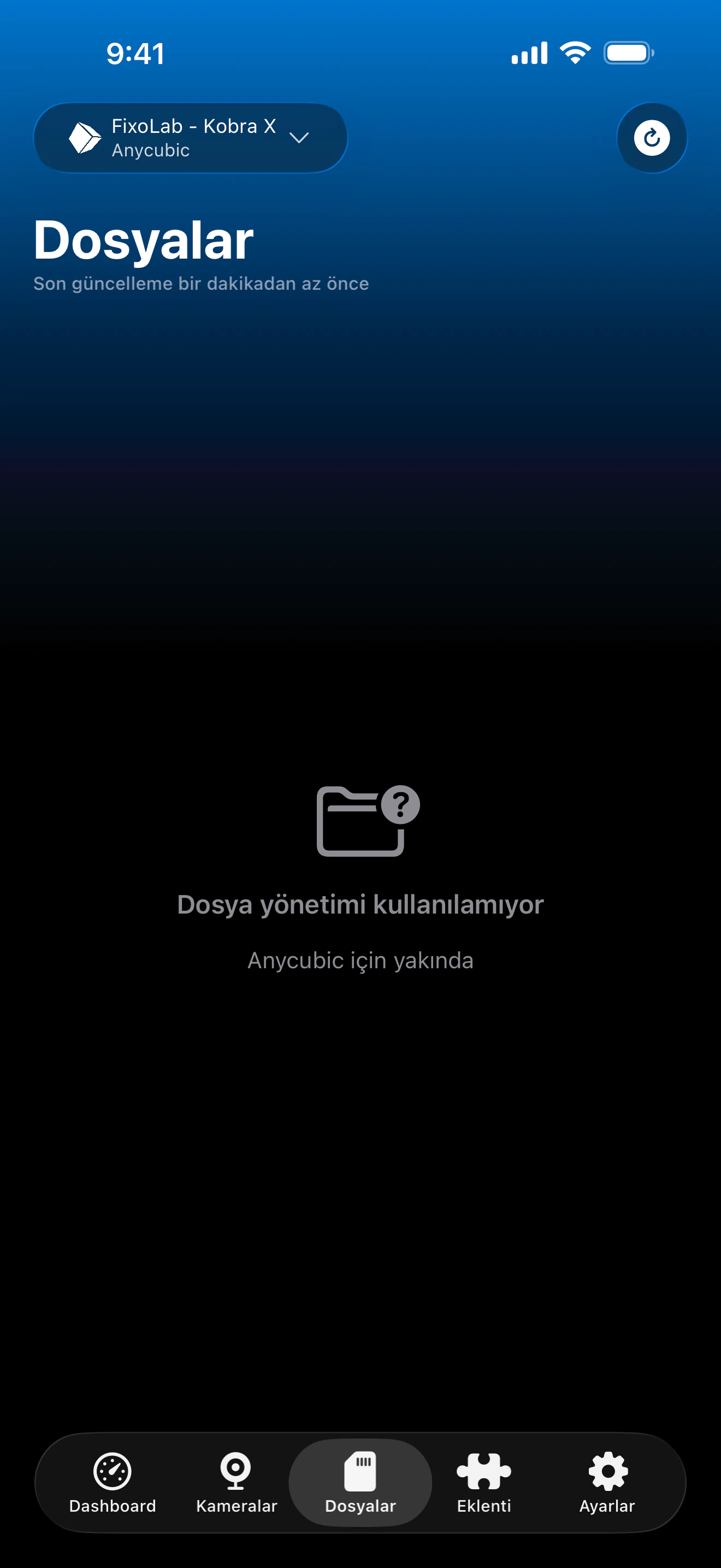 Printer Tools'ta Anycubic dosya yönetimi durumu