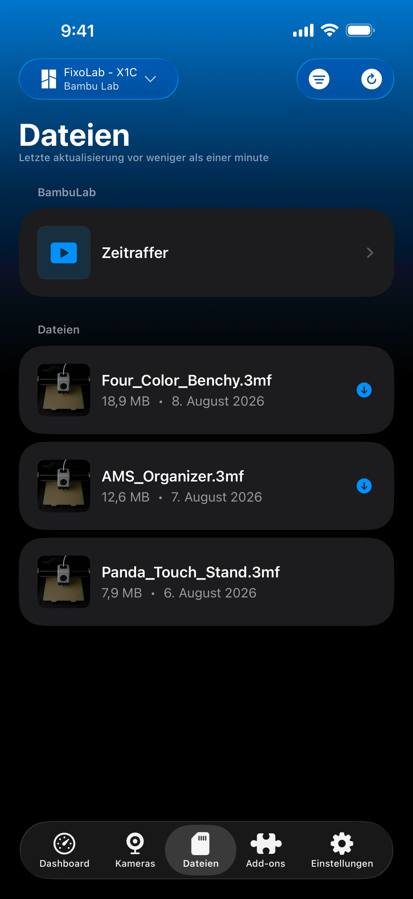 Bambu-Lab-Druckverlauf in Printer Tools