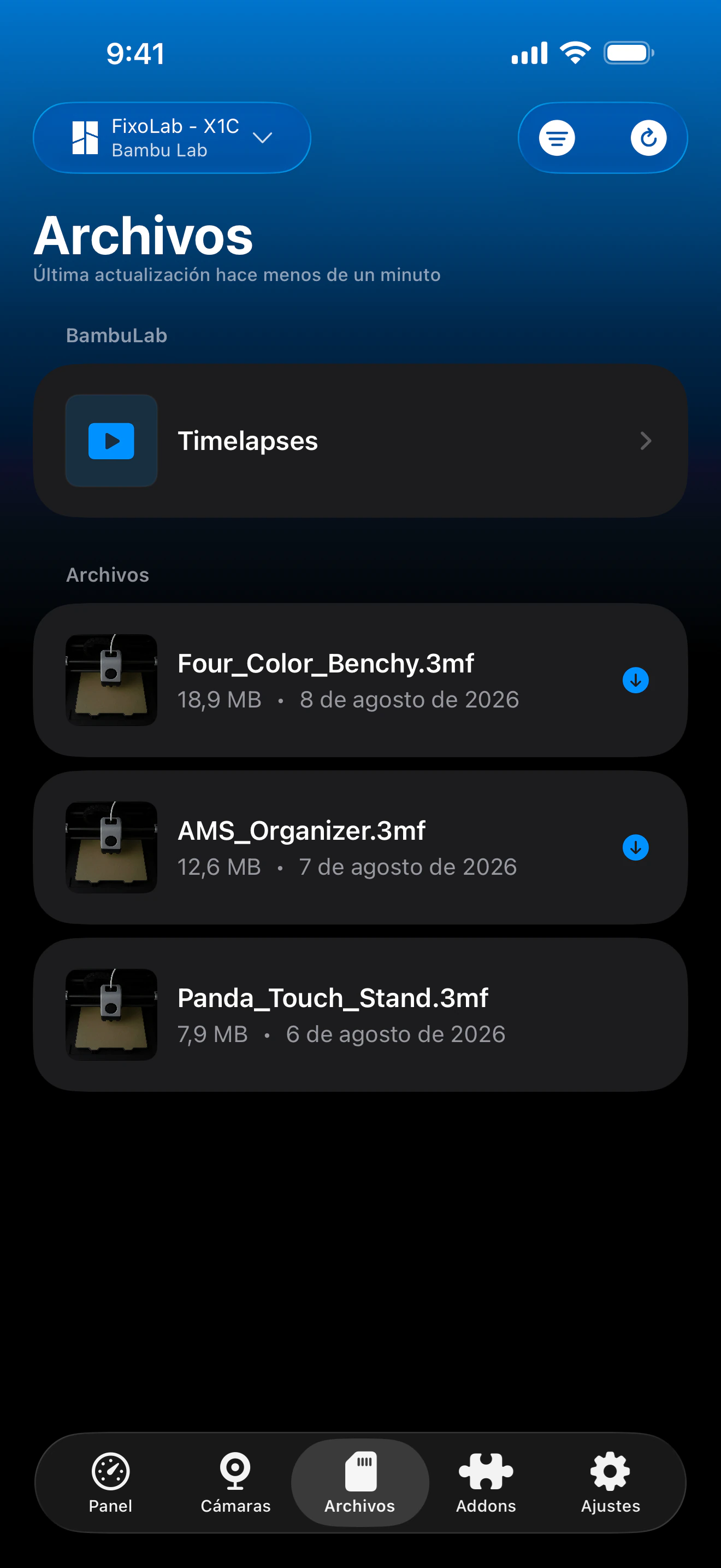 Historial de impresión Bambu Lab en Printer Tools
