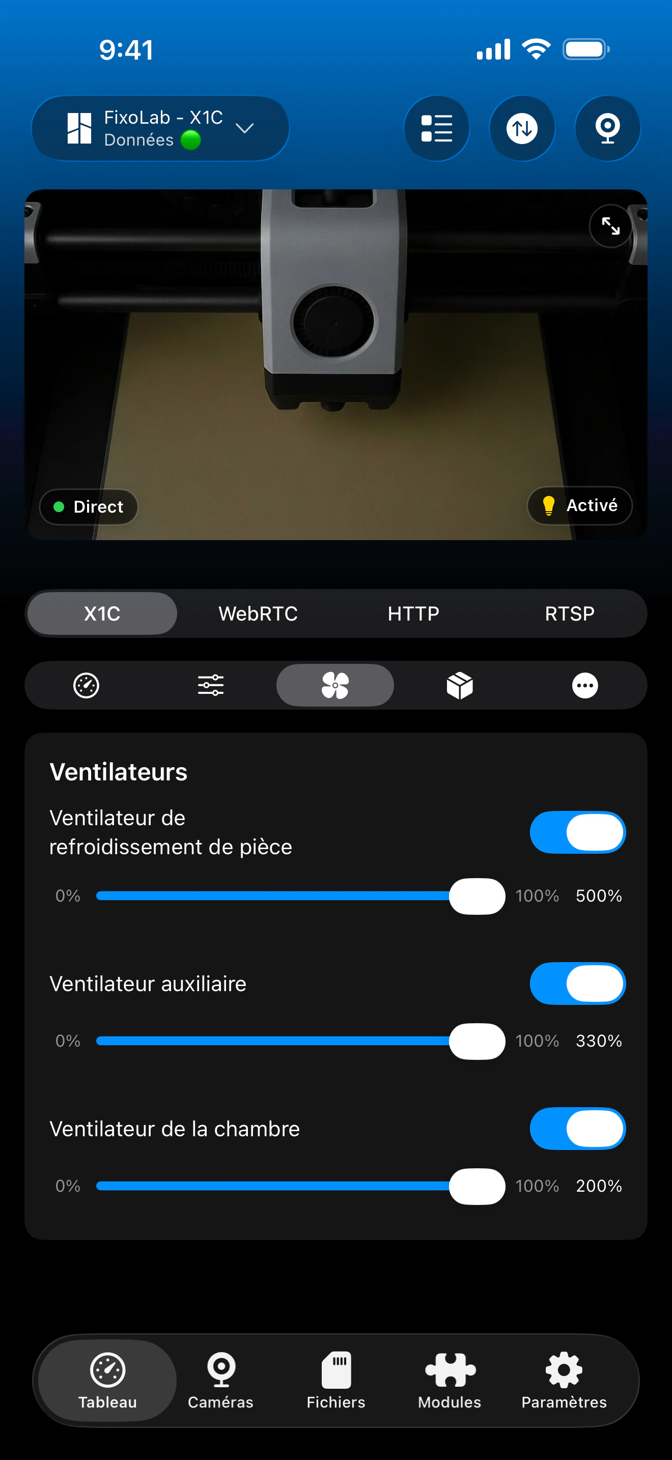 Contrôle des ventilateurs Bambu Lab dans Printer Tools