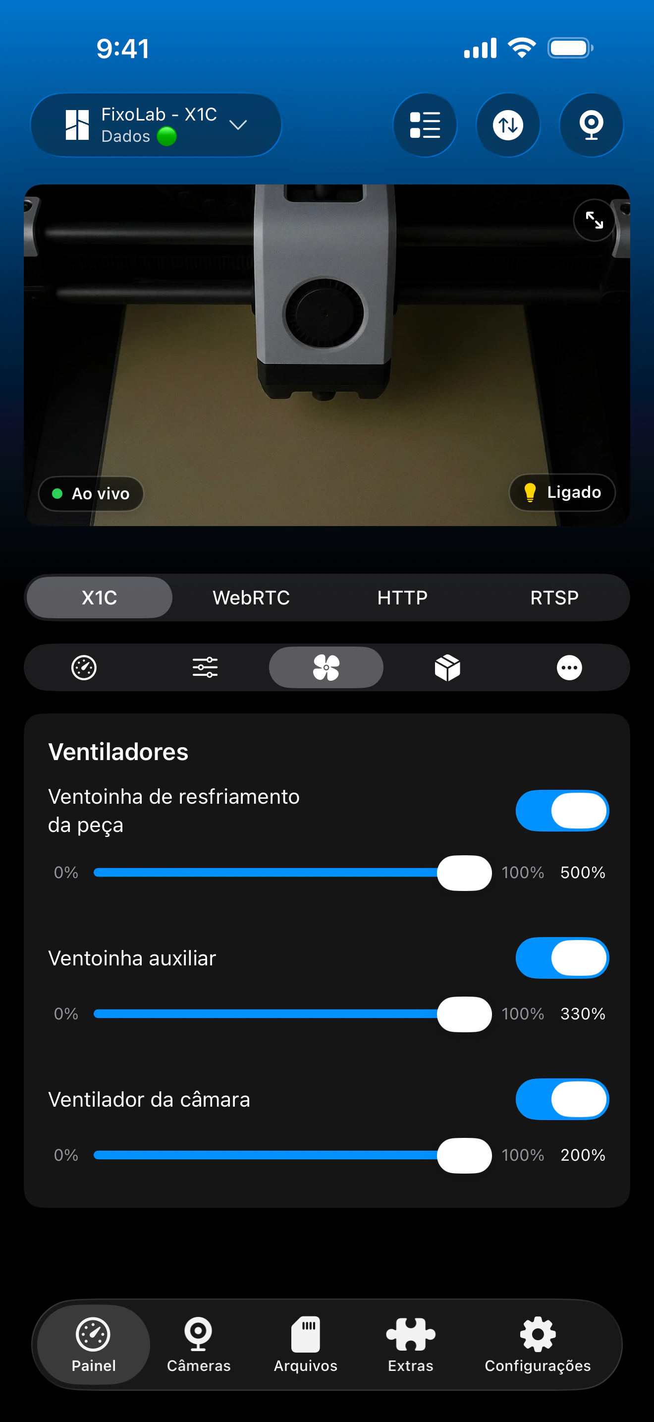 Controle de ventoinhas Bambu Lab no Printer Tools