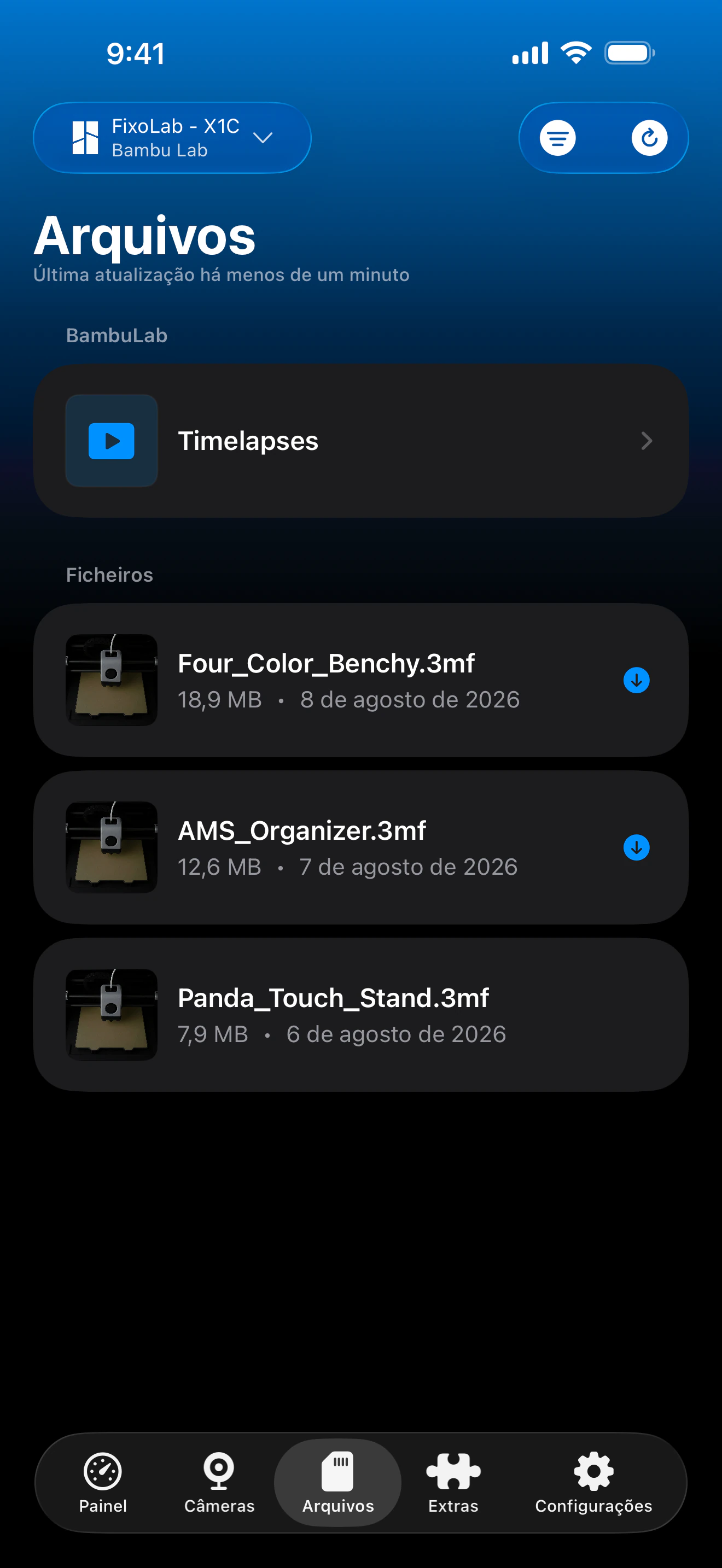 Histórico de impressão Bambu Lab no Printer Tools