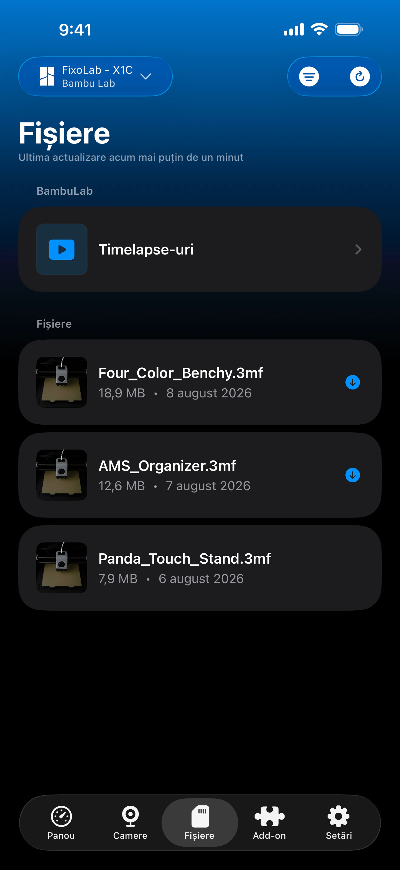 Istoric imprimare Bambu Lab în Printer Tools
