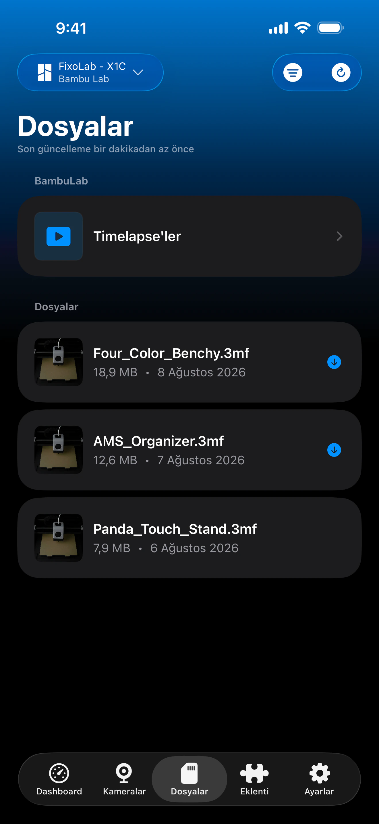 Printer Tools'ta Bambu Lab baskı geçmişi