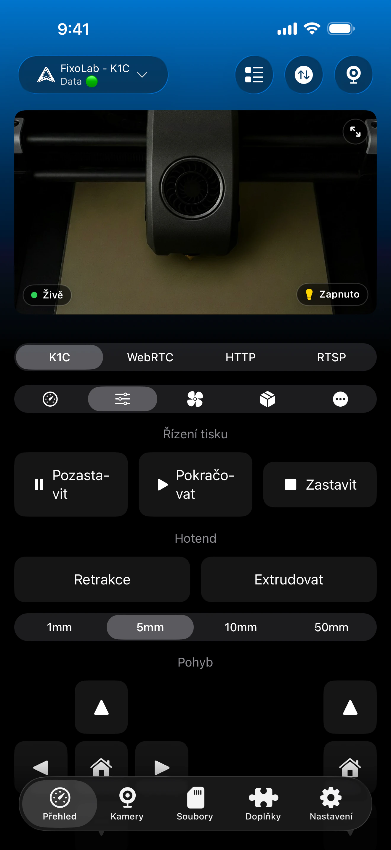 Ovládání tisku Creality K1/K2 v Printer Tools