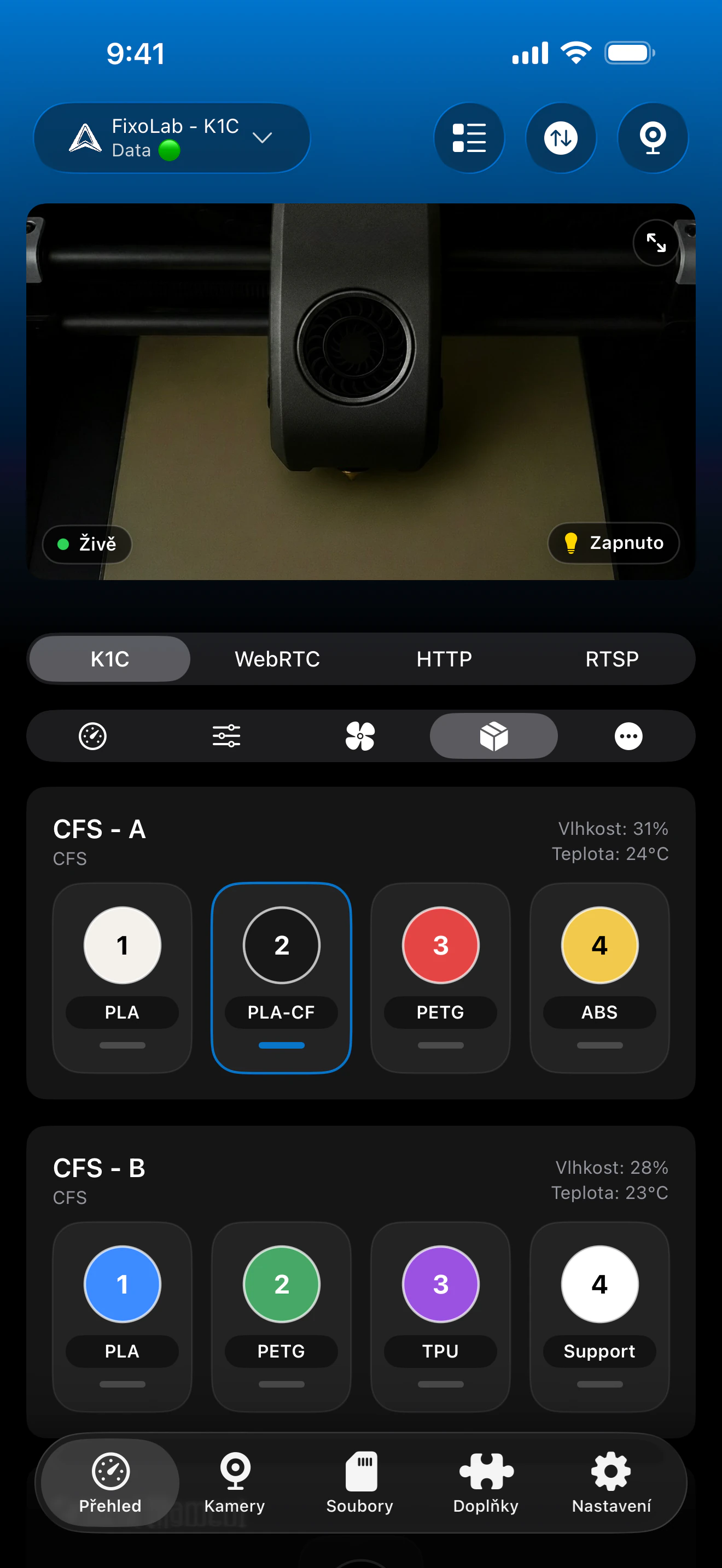 Stav CFS Creality v Printer Tools