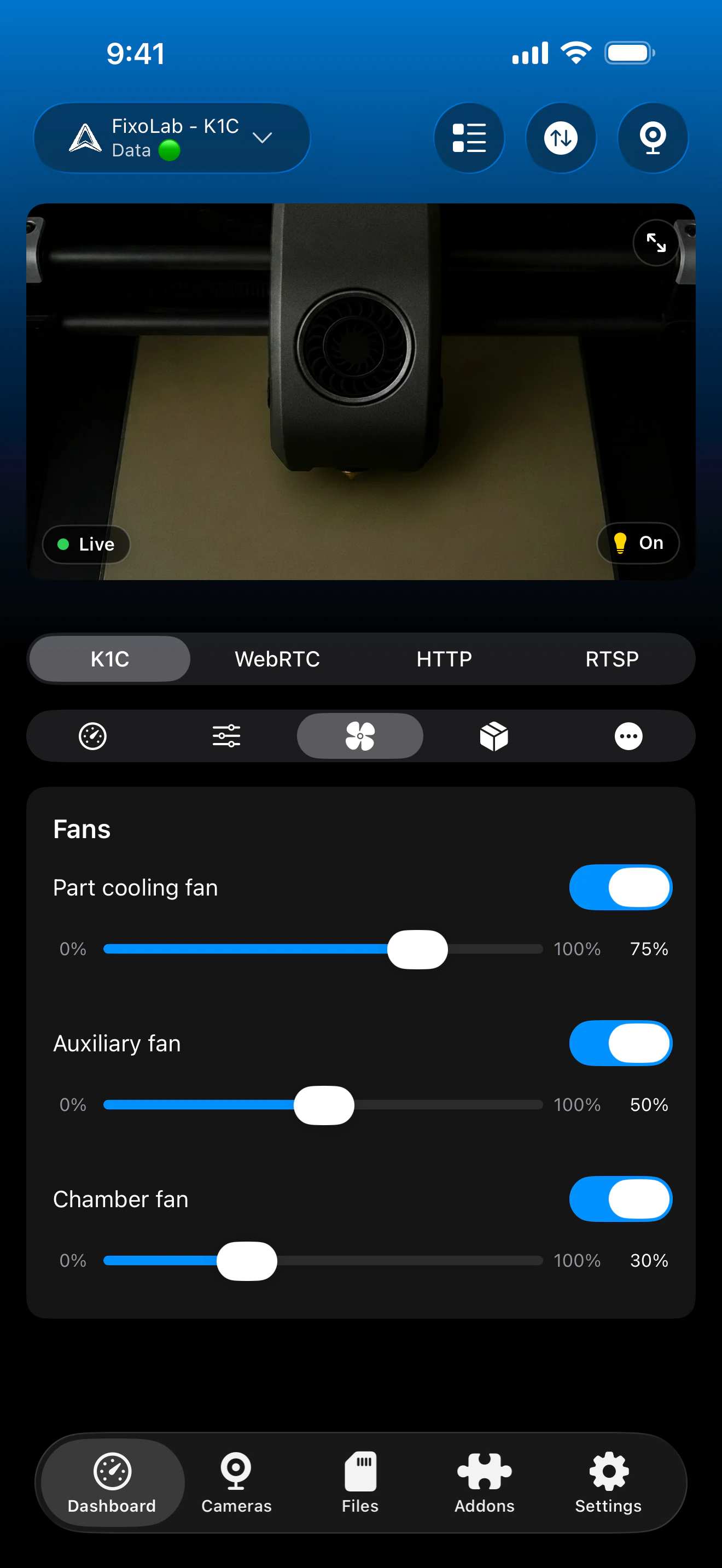 Creality fan controls in Printer Tools