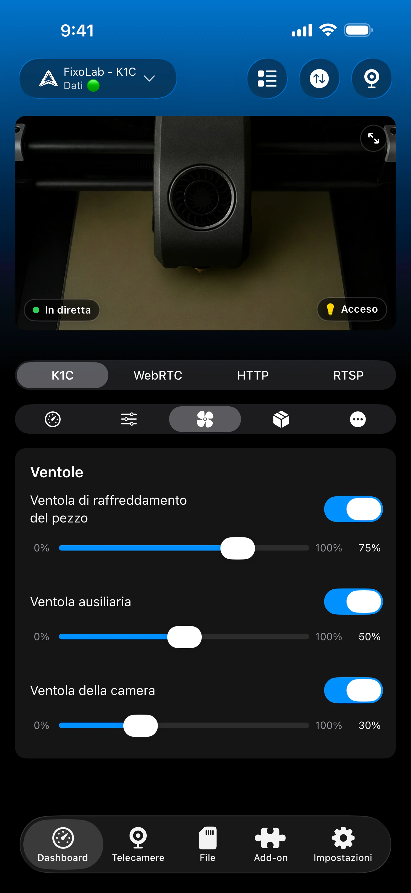 Controllo delle ventole Creality in Printer Tools