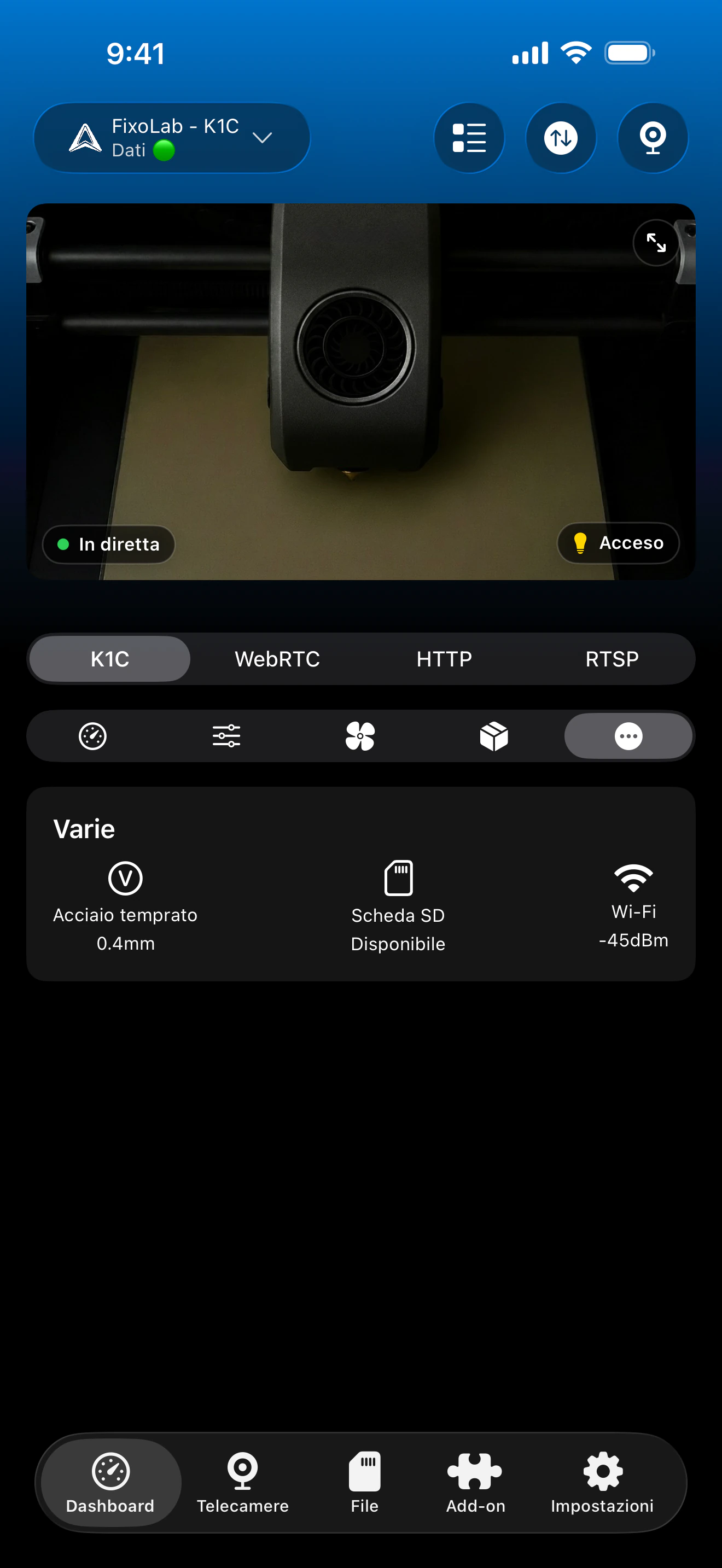 Dashboard varie Creality in Printer Tools