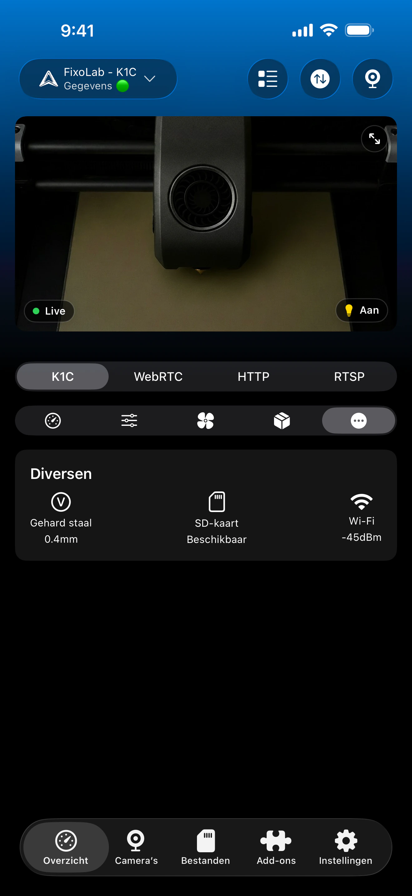 Creality-overig dashboard in Printer Tools
