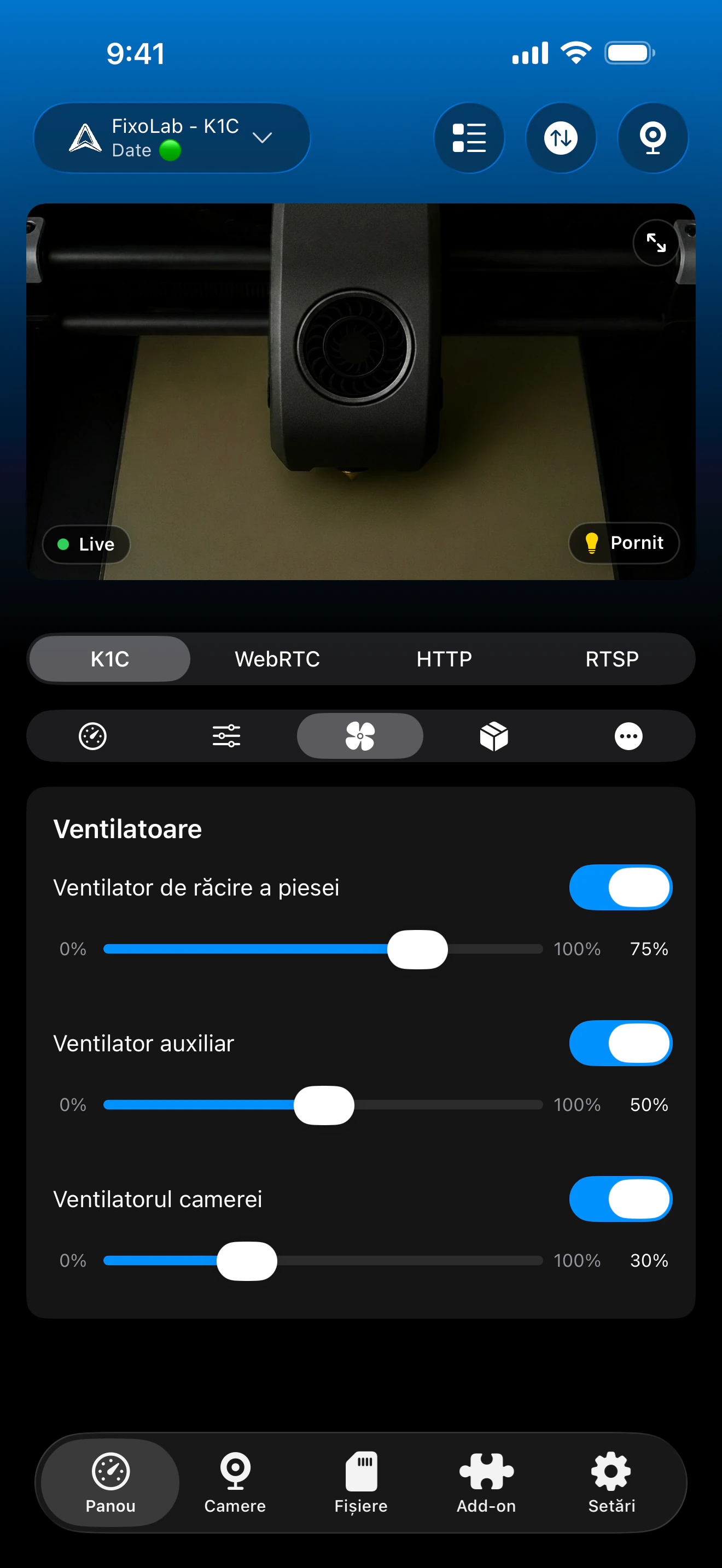 Control ventilatoare Creality în Printer Tools