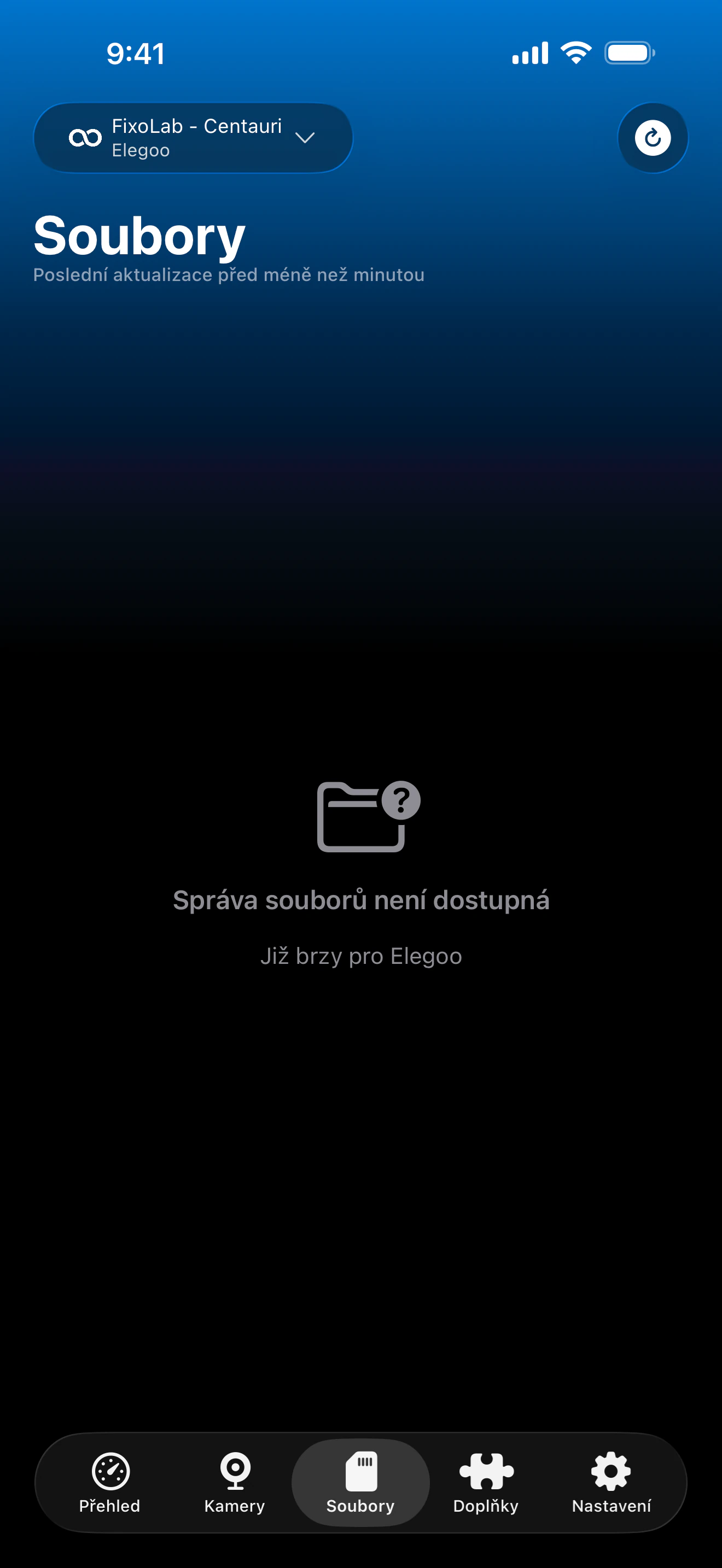 Stav správy souborů Elegoo v Printer Tools