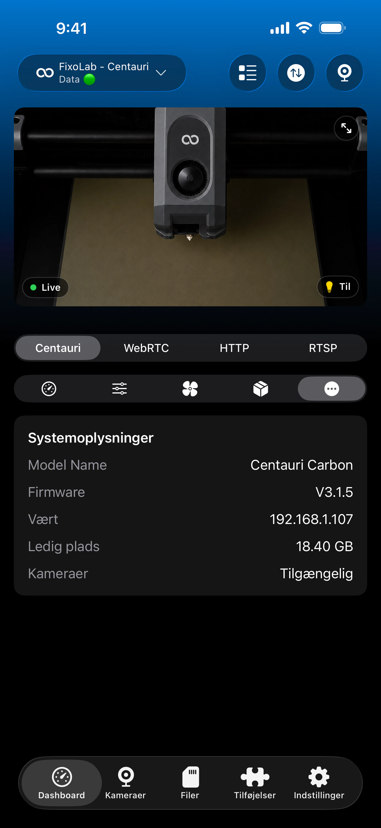 Elegoo diverse dashboard i Printer Tools