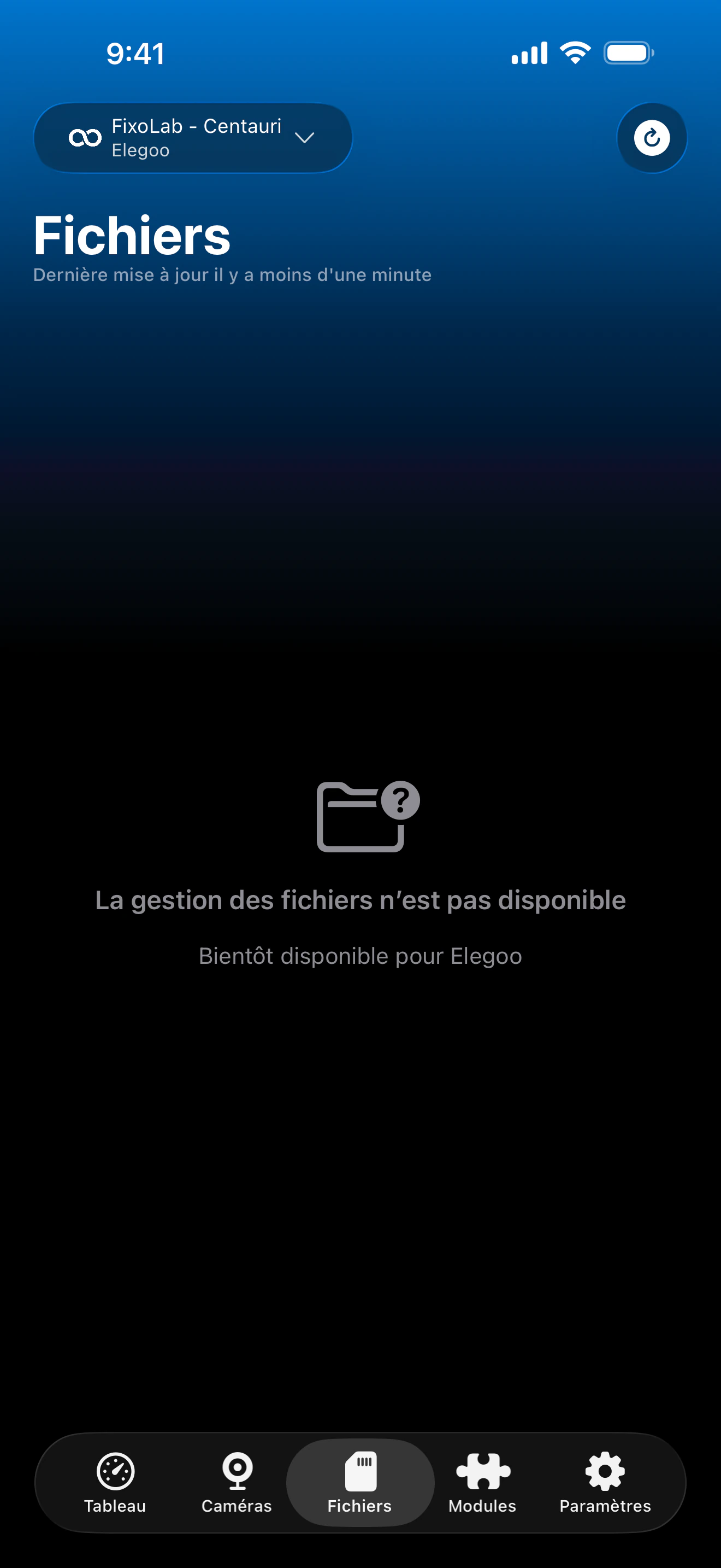 État de gestion des fichiers Elegoo dans Printer Tools