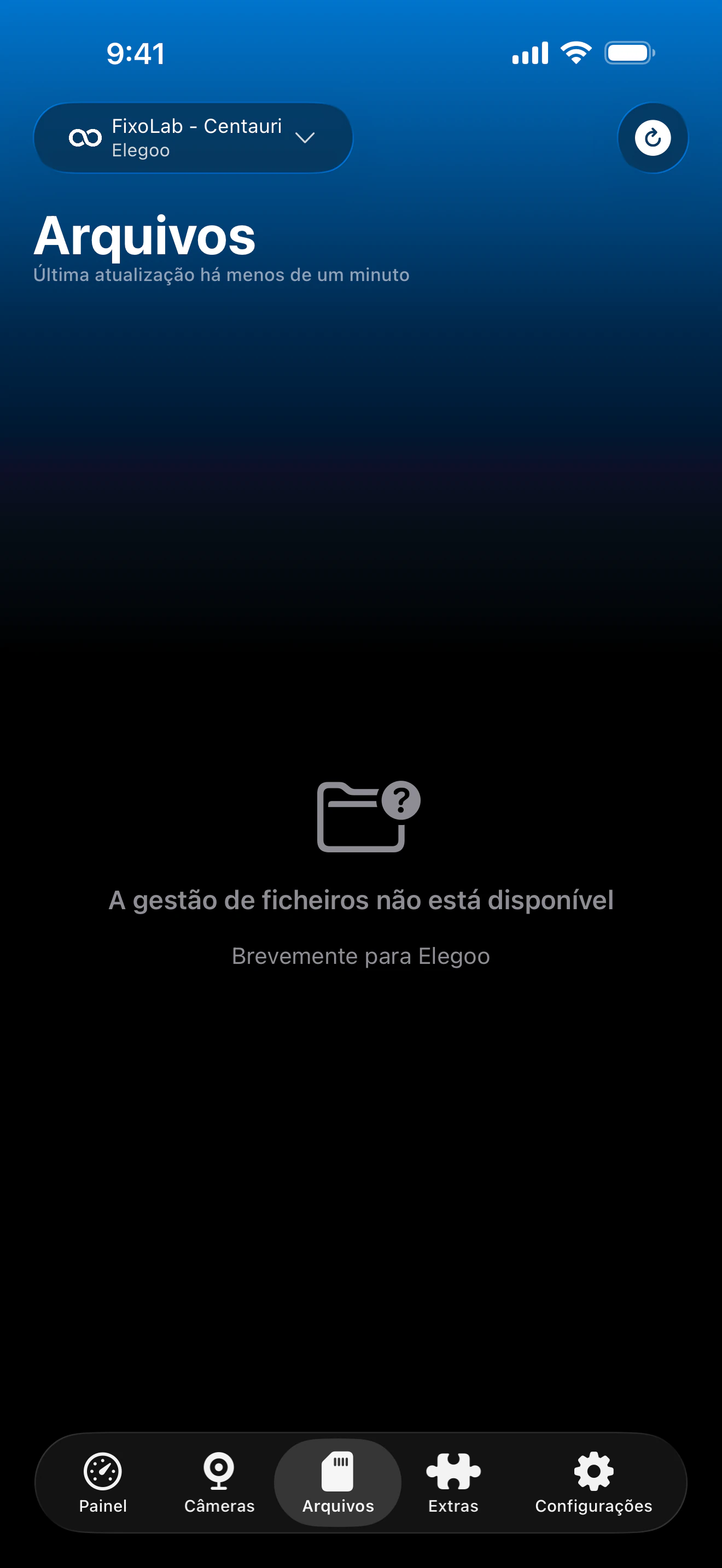 Status de gerenciamento de arquivos Elegoo no Printer Tools