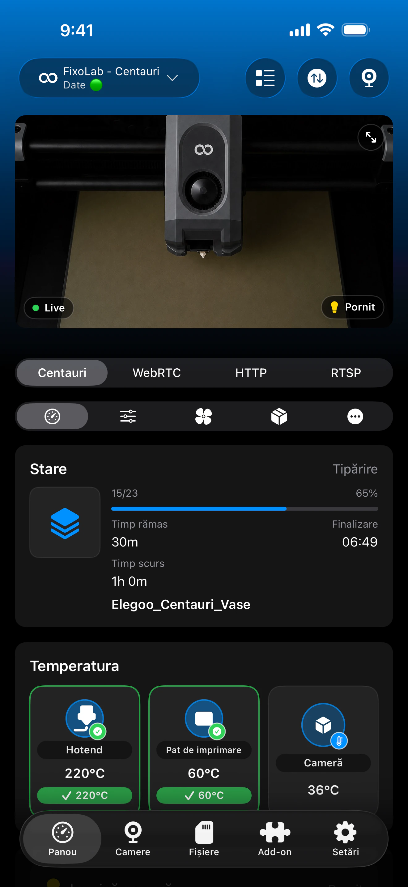 Captură de ecran a panoului Elegoo din Printer Tools