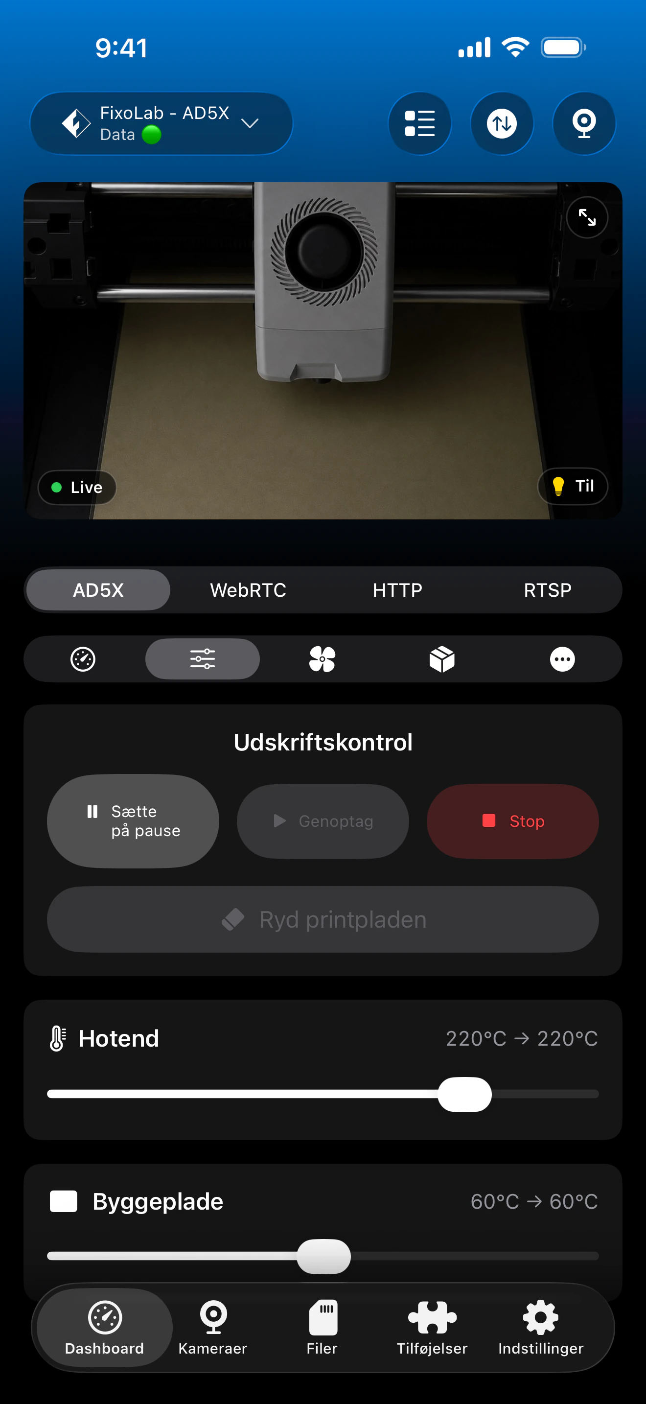 Flashforge udskriftsstyring i Printer Tools