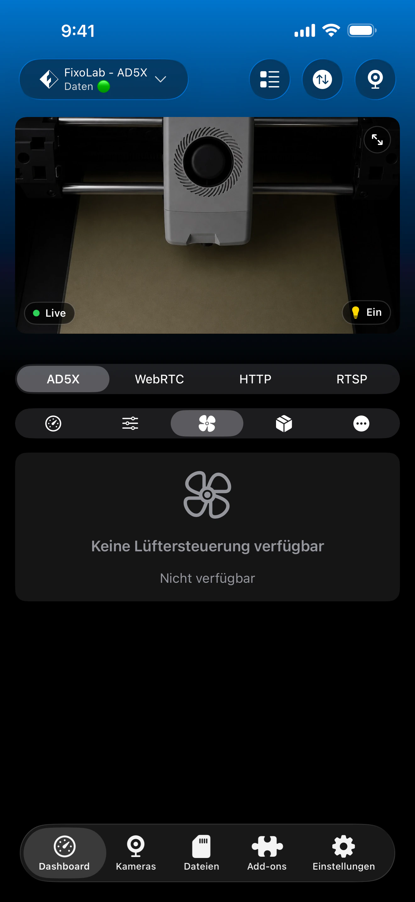 Flashforge-Lüftersteuerung in Printer Tools