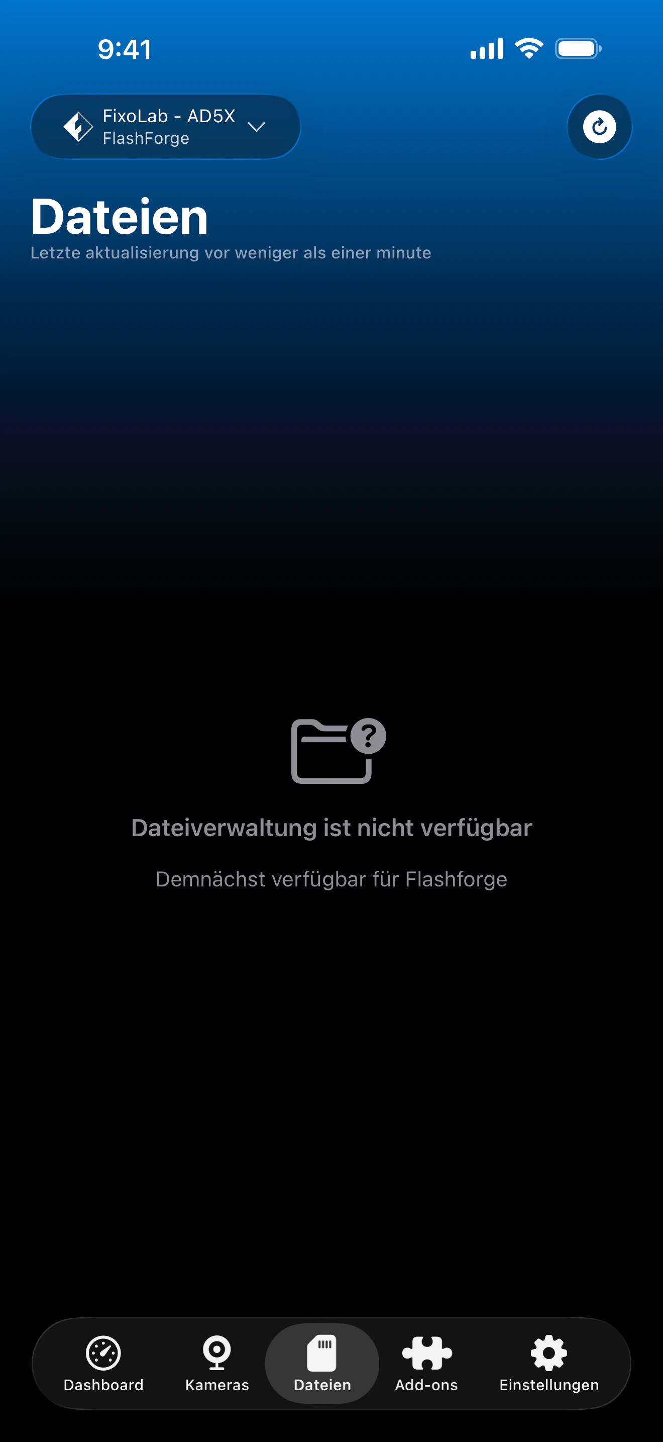 Flashforge-Dateiverwaltungsstatus in Printer Tools