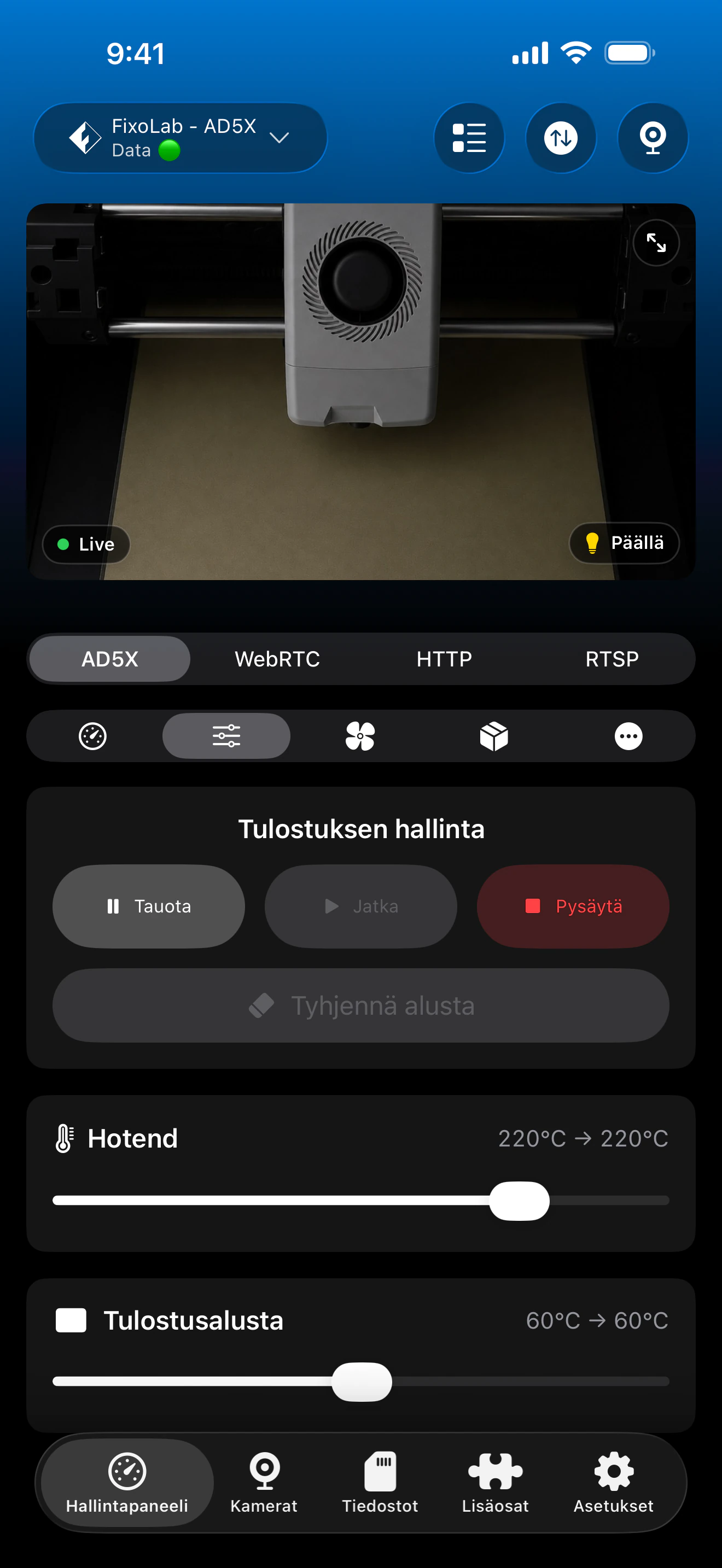 Flashforge-tulostuksen hallinta Printer Toolsissa