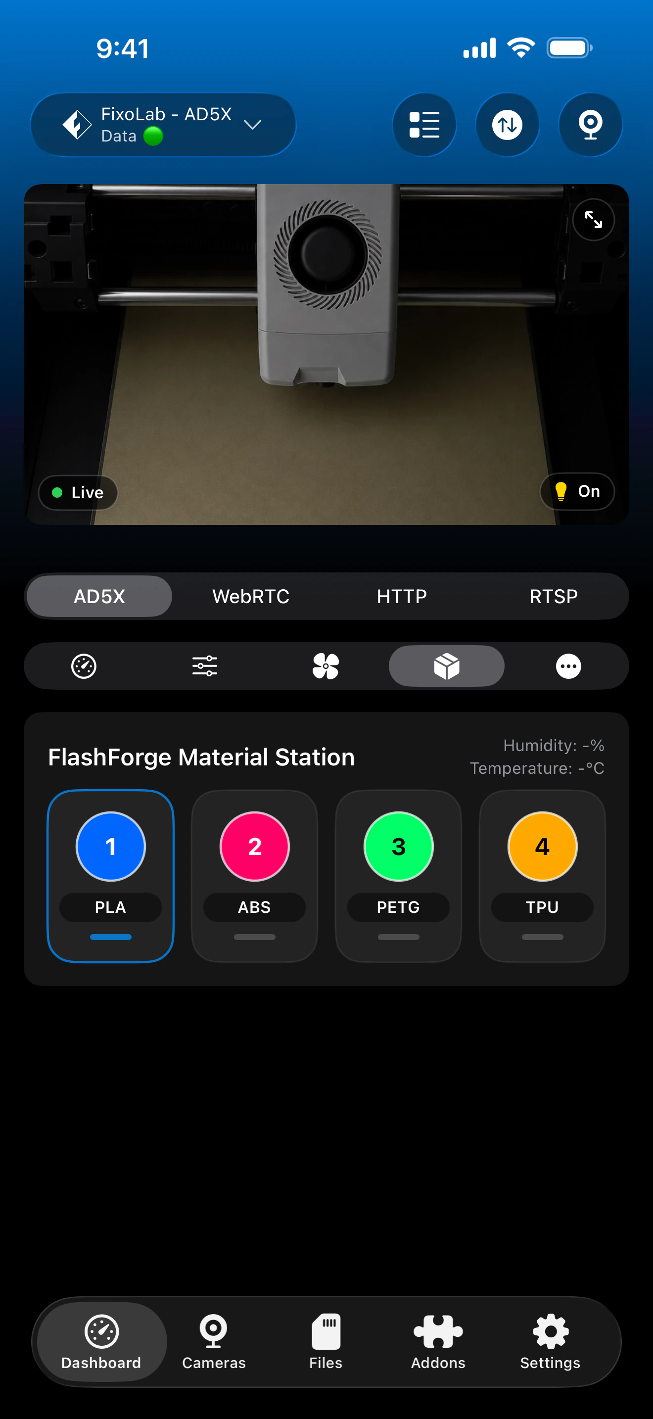 Flashforge Material Station status in Printer Tools