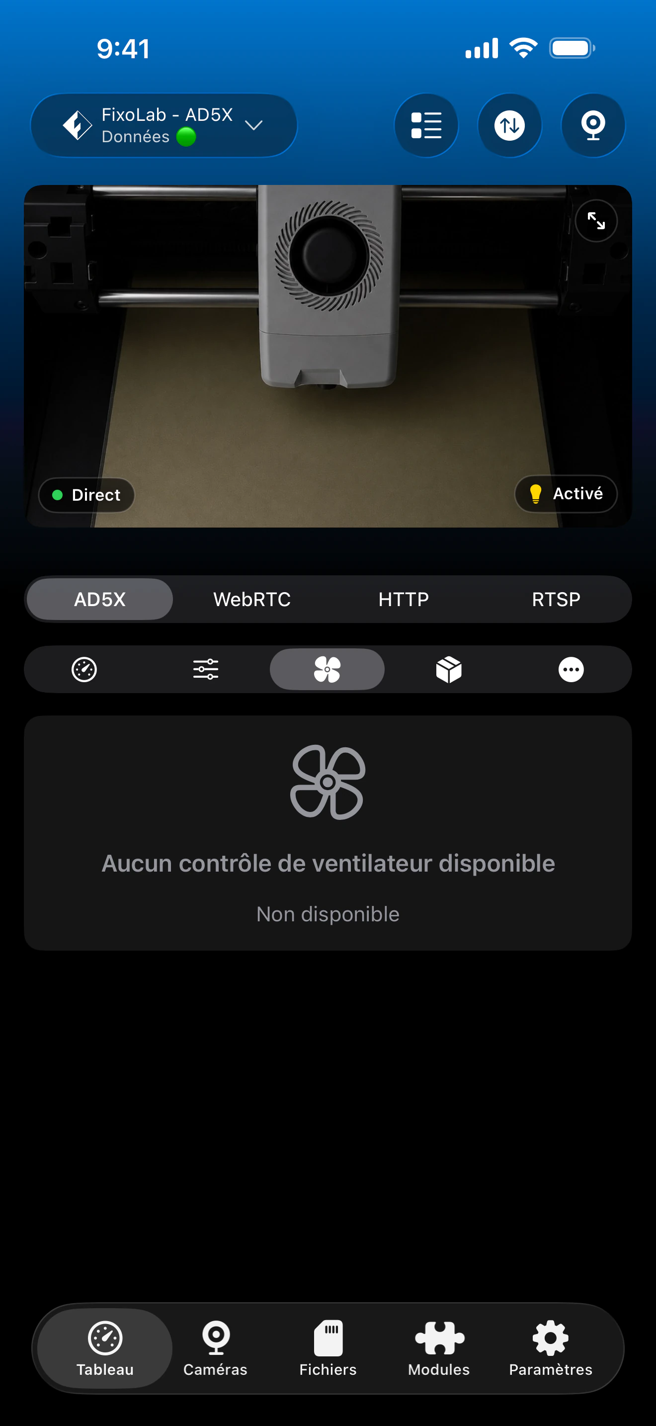Contrôle des ventilateurs Flashforge dans Printer Tools