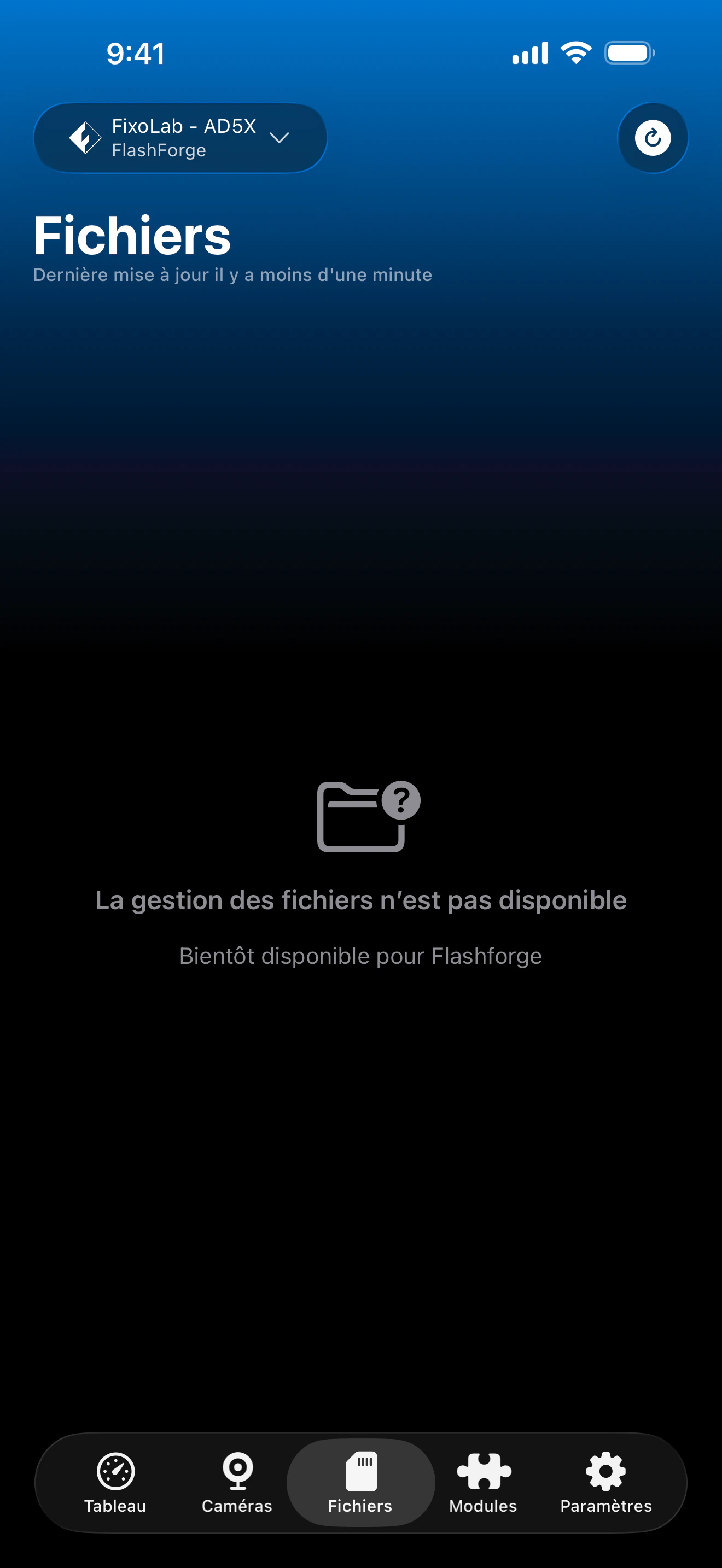 État de gestion des fichiers Flashforge dans Printer Tools