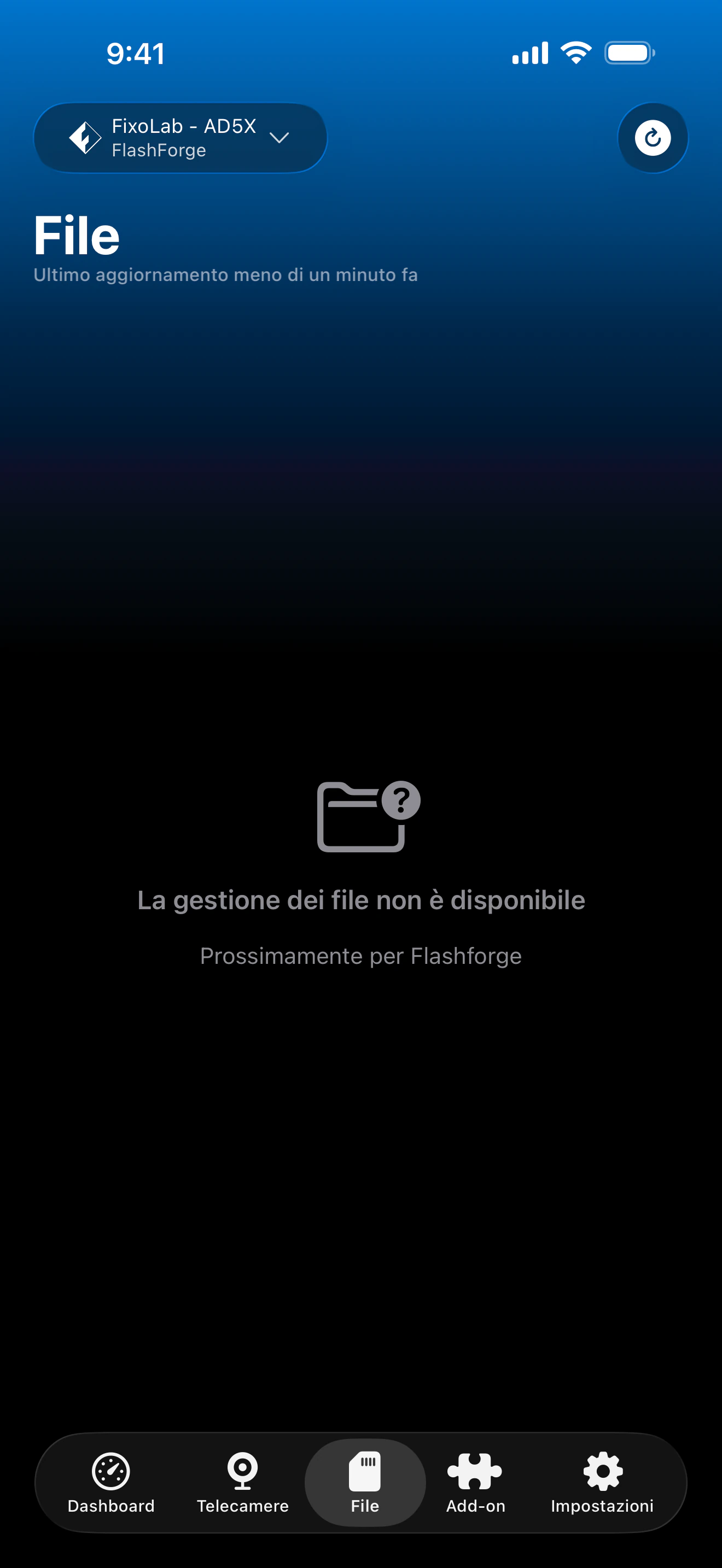 Stato di gestione file Flashforge in Printer Tools