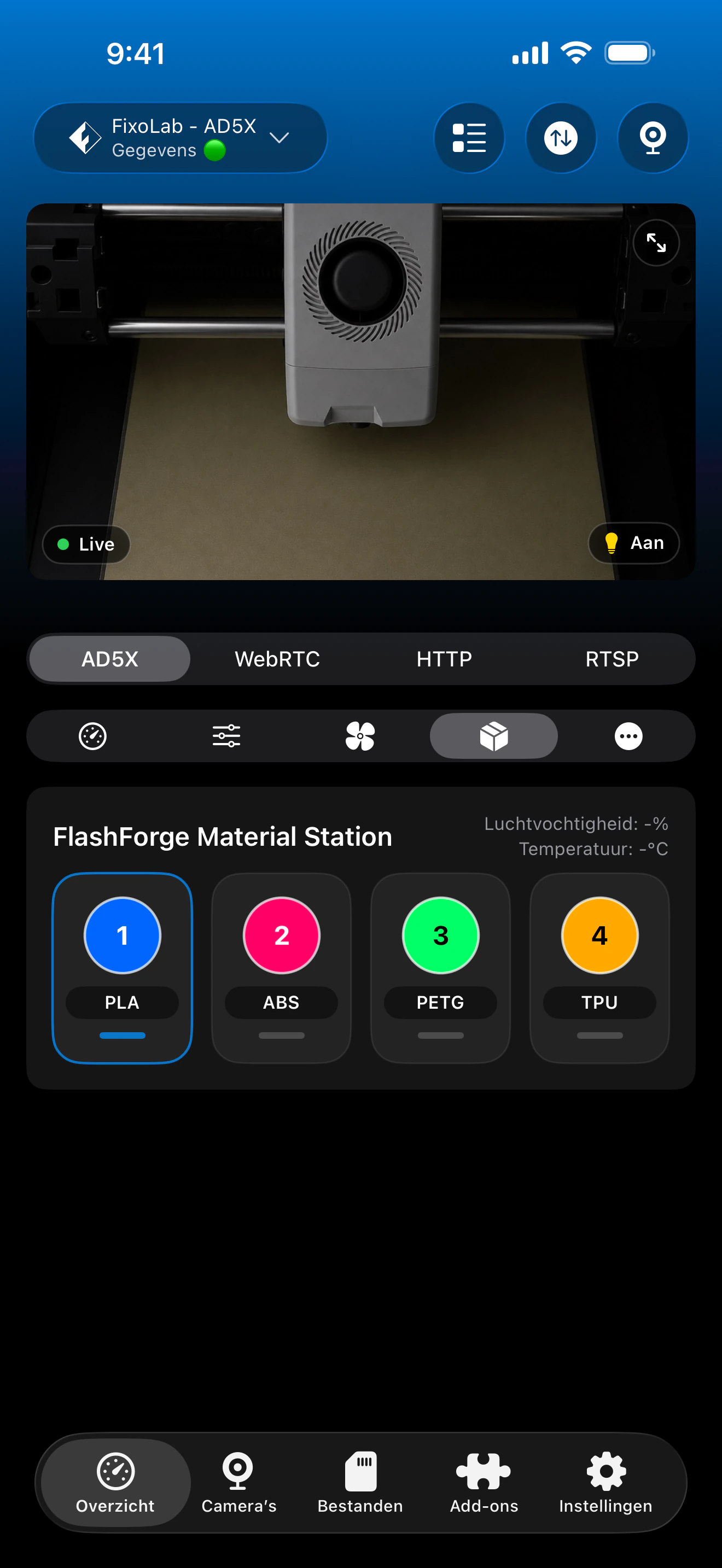 Flashforge Material Station-status in Printer Tools