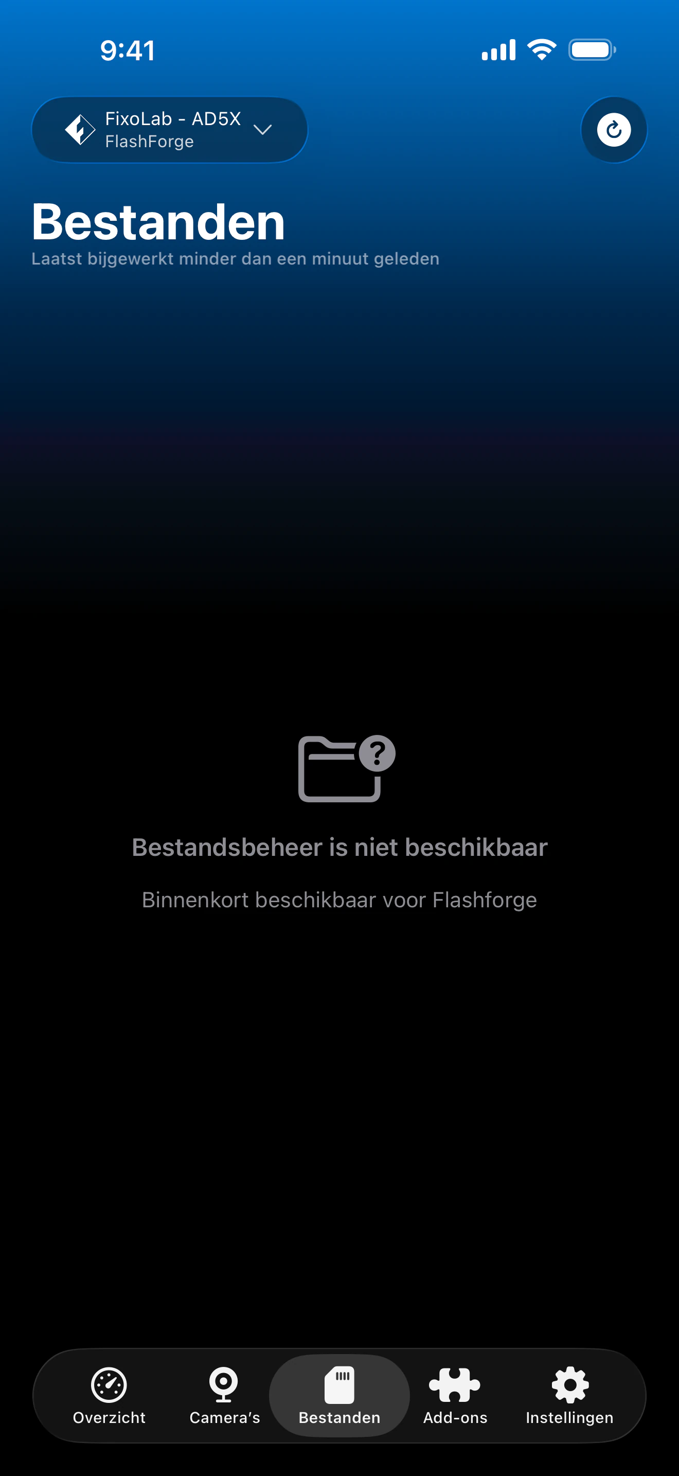 Flashforge-bestandsbeheerstatus in Printer Tools