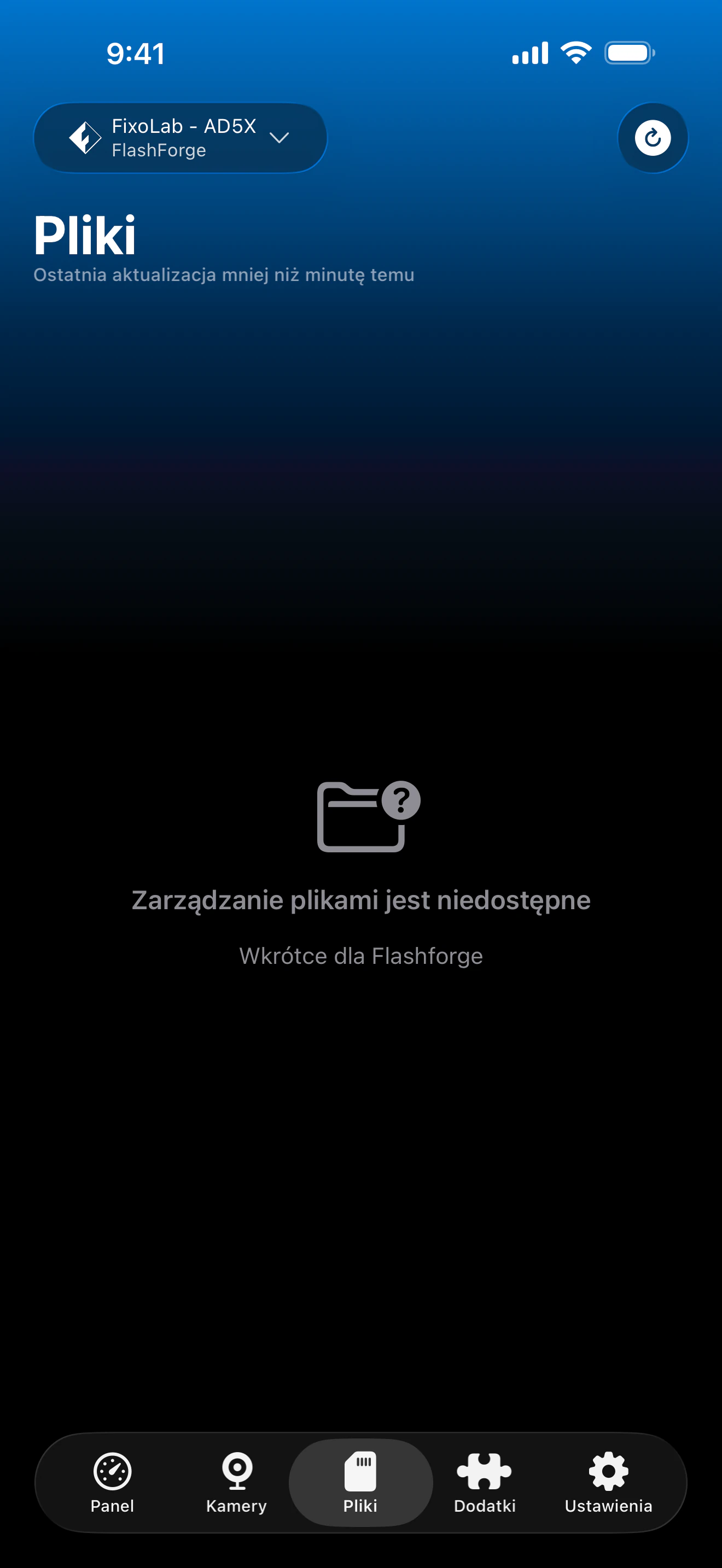 Stan zarządzania plikami Flashforge w Printer Tools