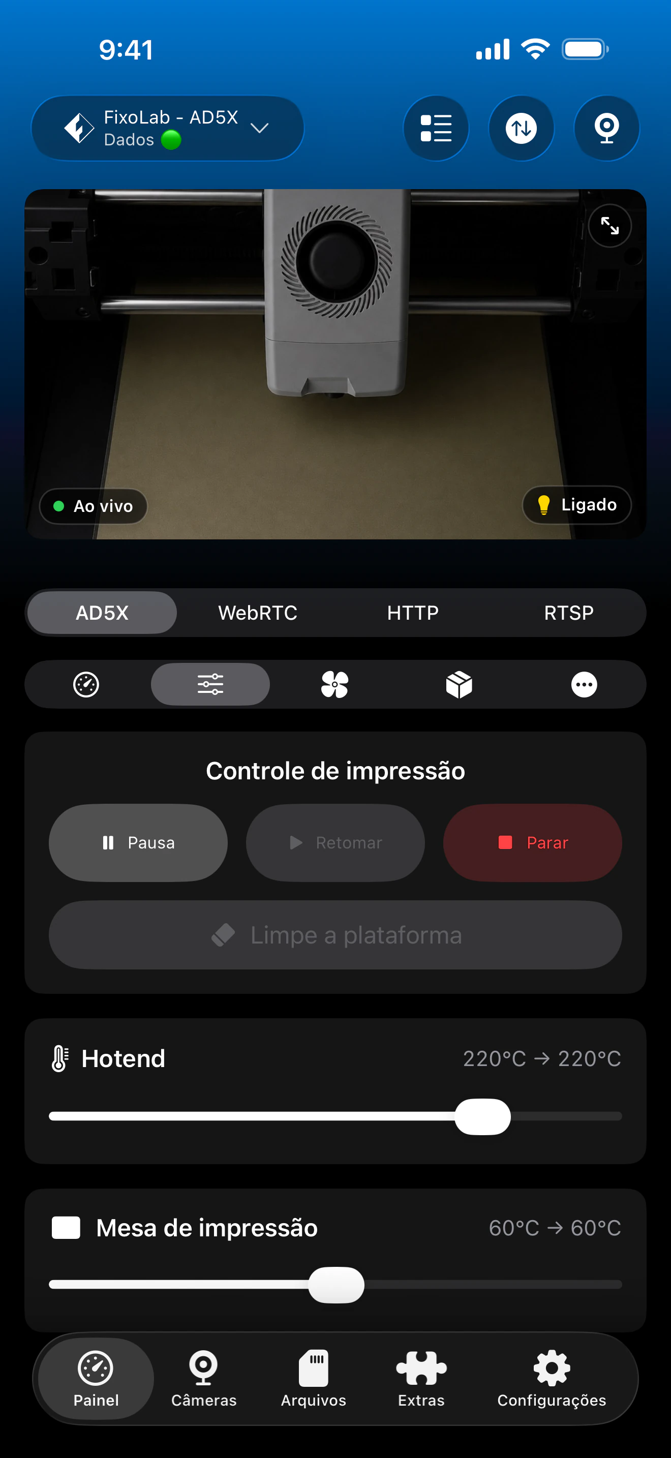 Controle de impressão Flashforge no Printer Tools