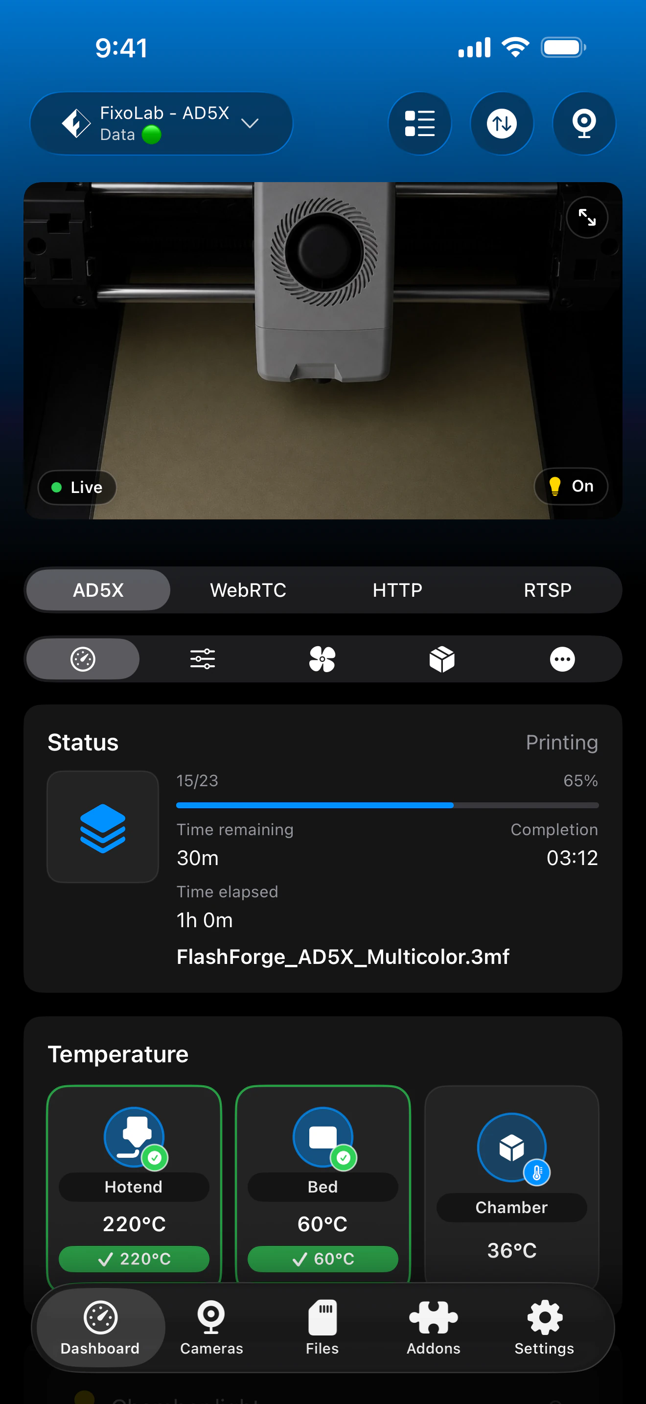 Printer Tools Flashforge dashboard screenshot