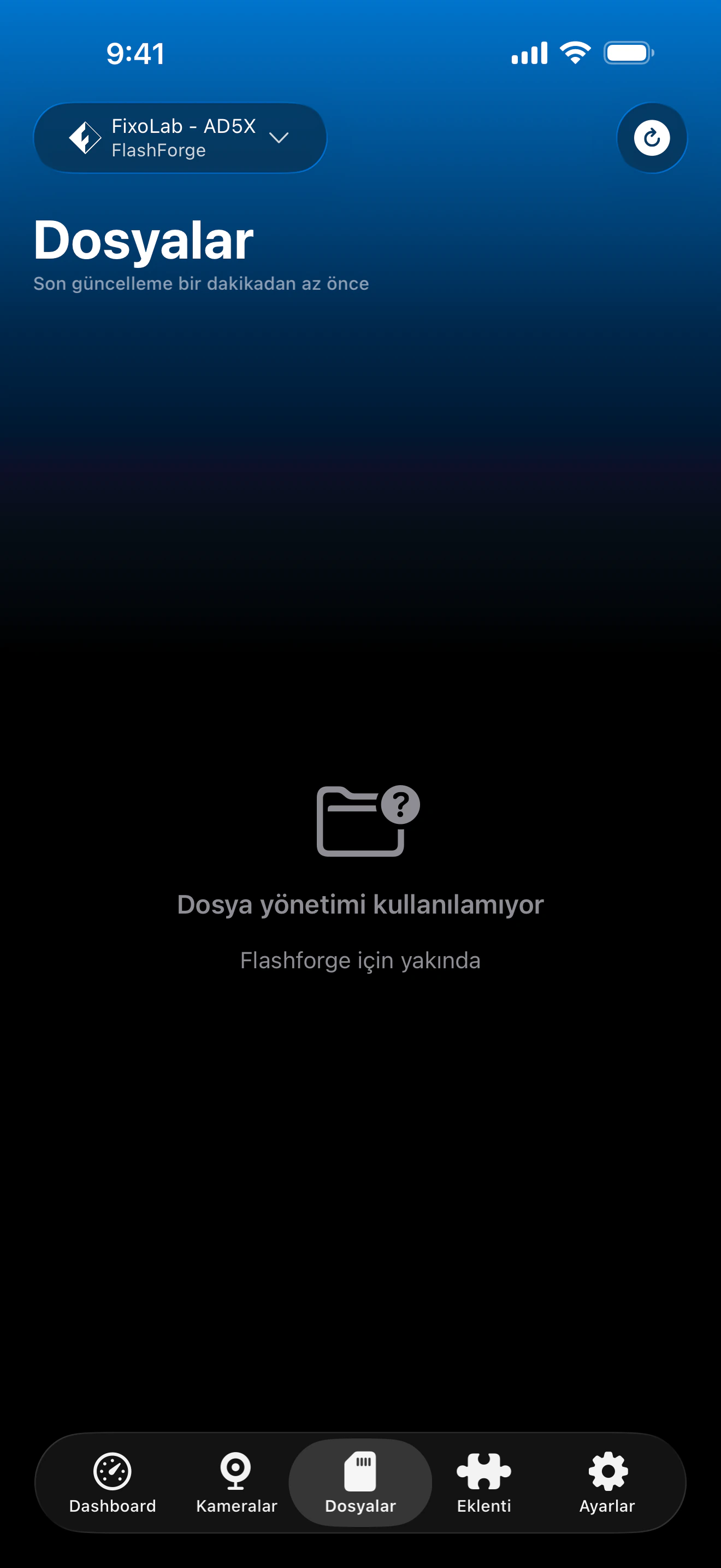 Printer Tools'ta Flashforge dosya yönetimi durumu