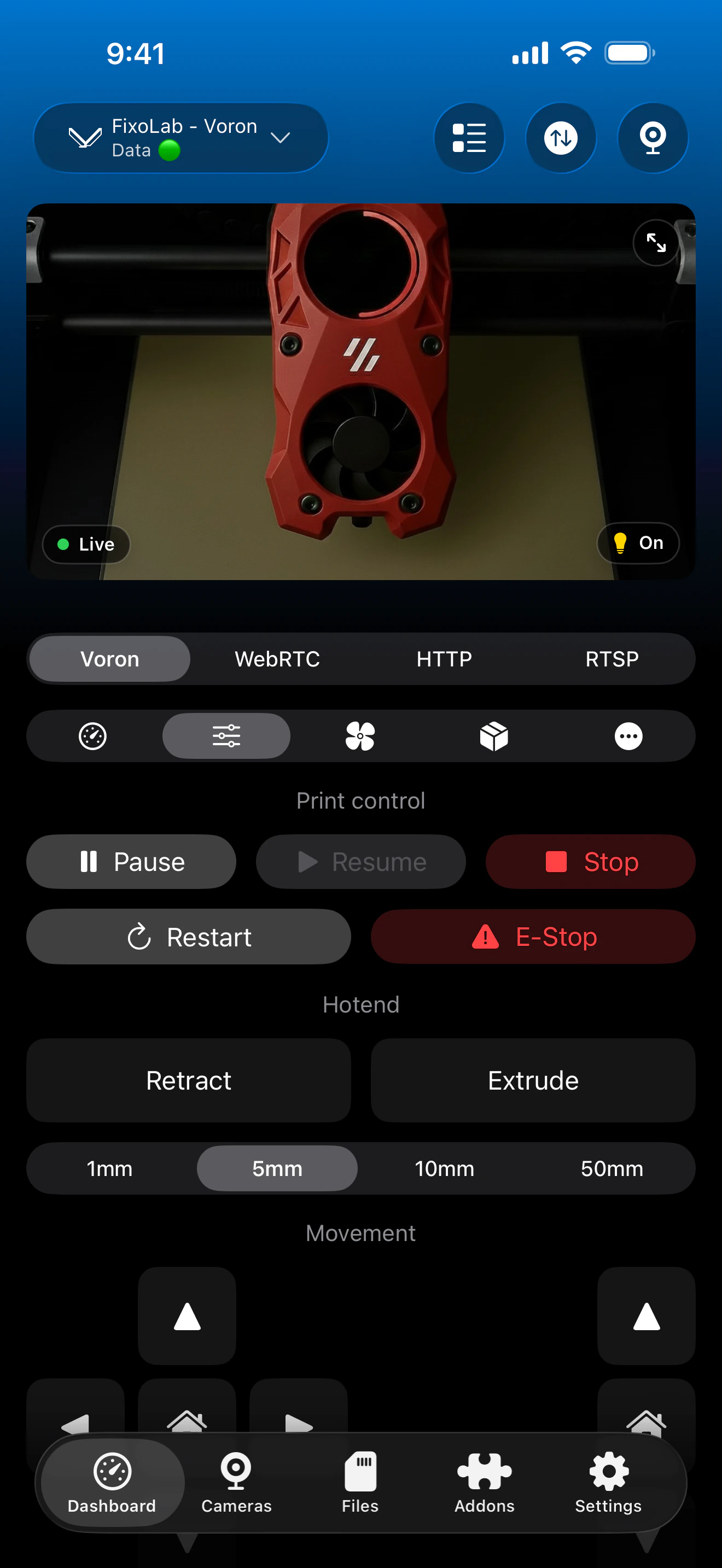 Klipper print control in Printer Tools