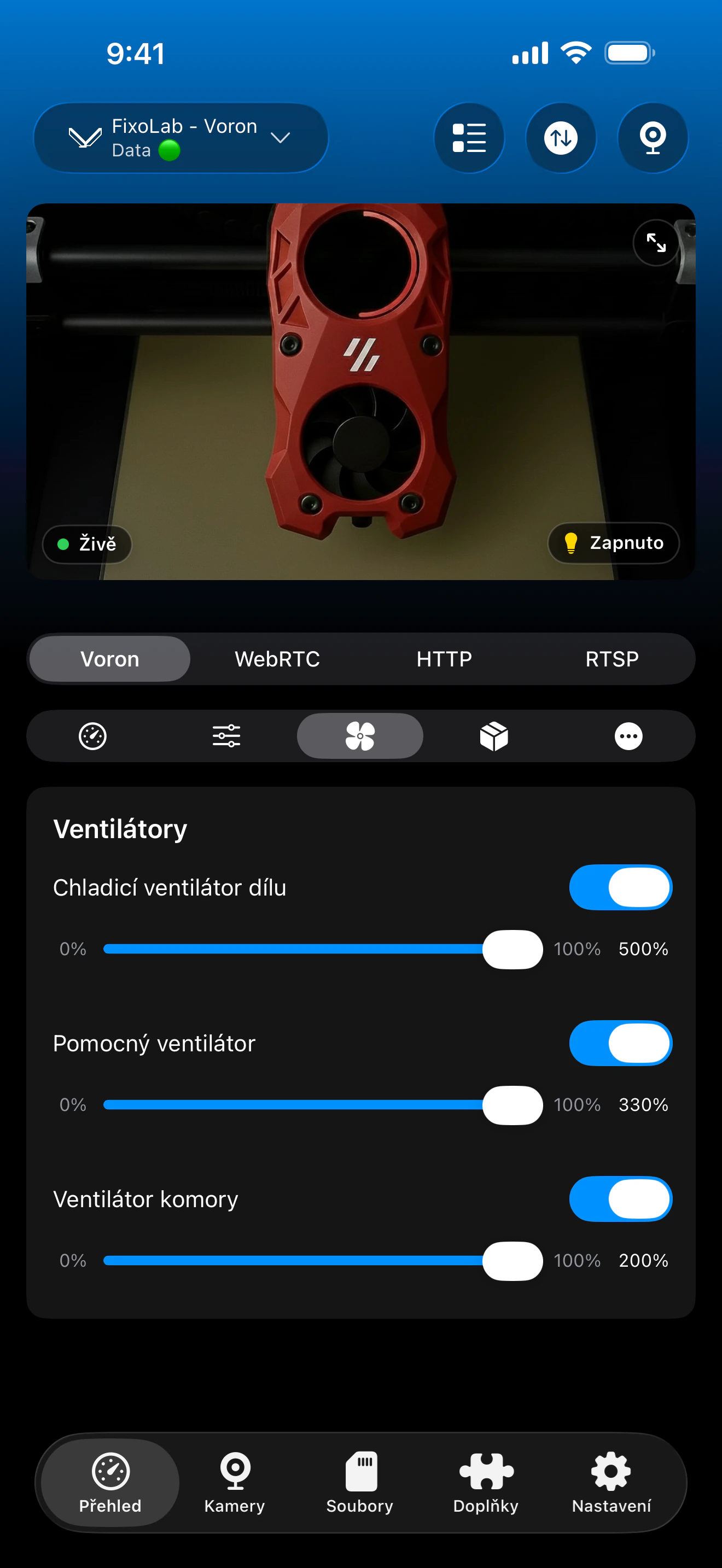Ovládání ventilátorů Klipper v Printer Tools