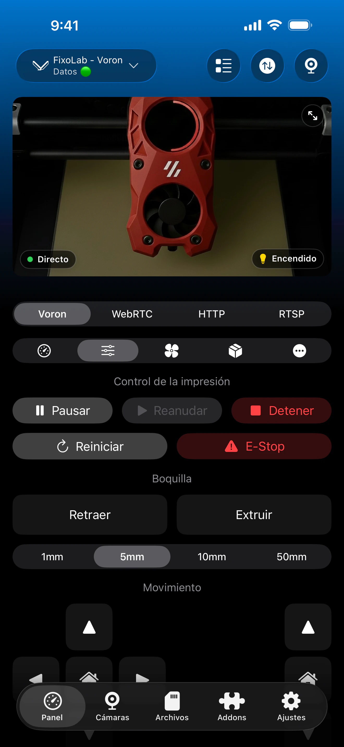 Control de impresión Klipper en Printer Tools