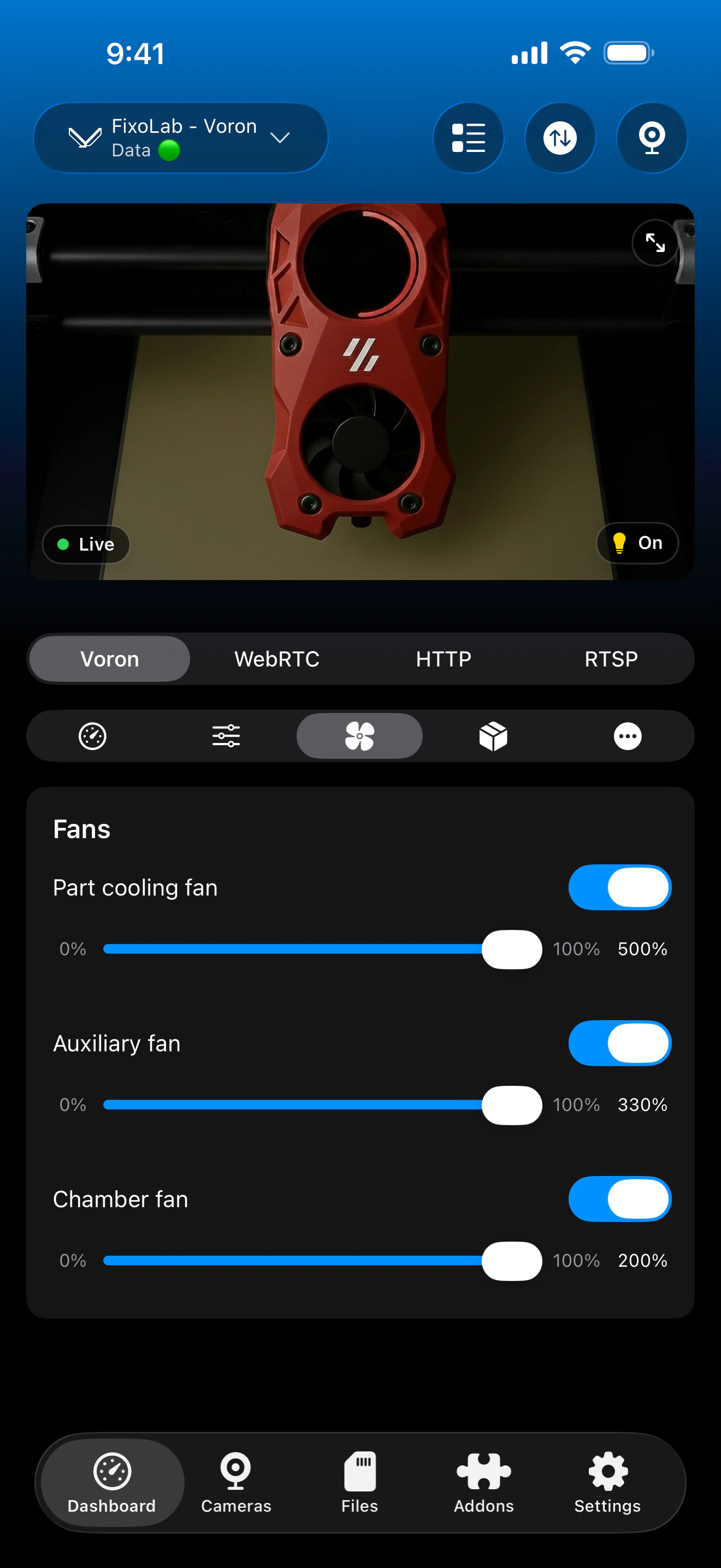 Klipper fan controls in Printer Tools