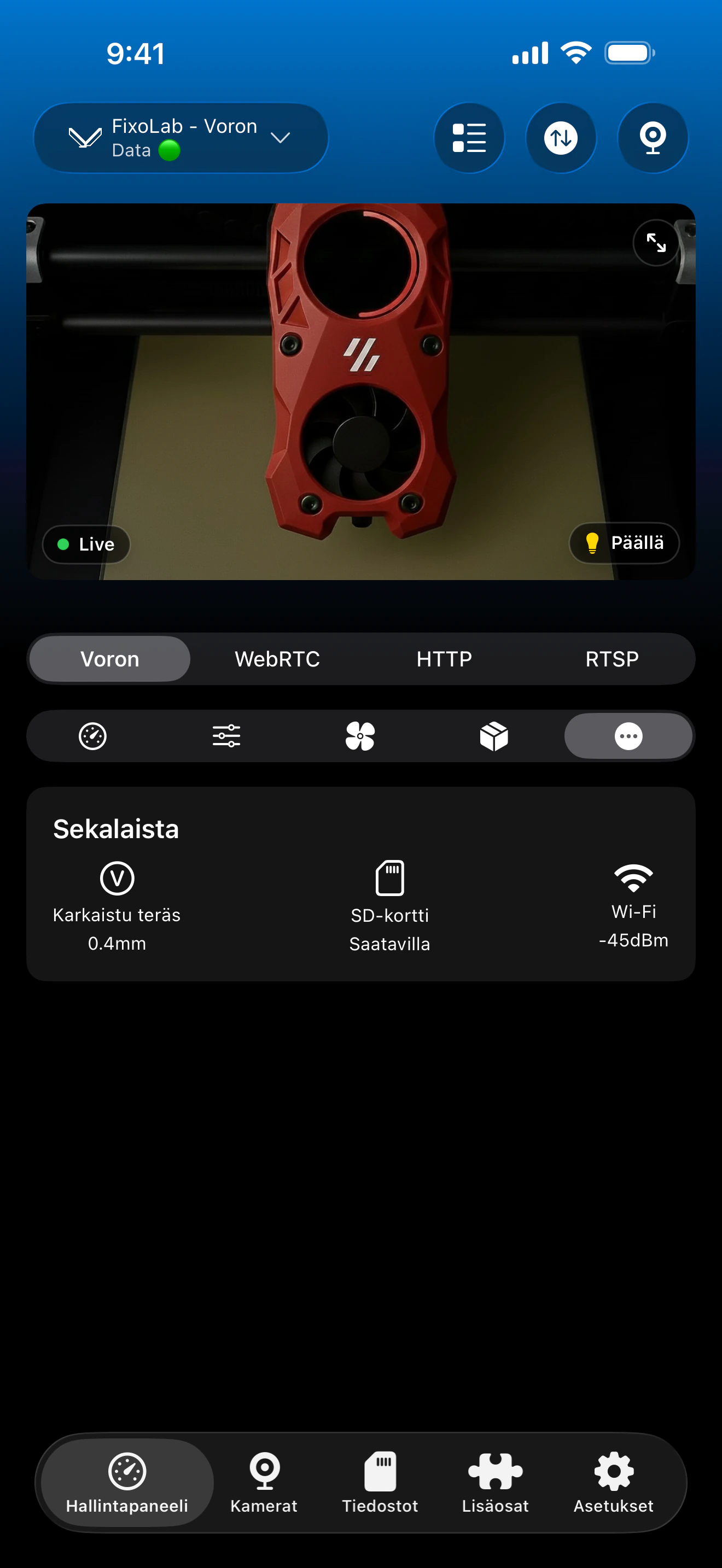 Klipper-sekalainen kojelauta Printer Toolsissa